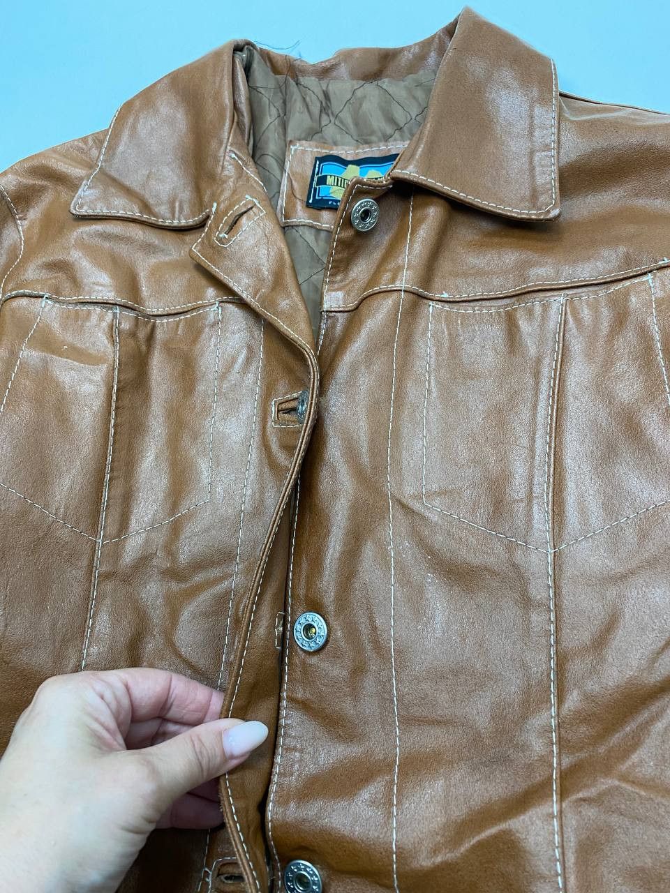 Vintage Mitici Anni 60 Brown L Vintage Italian Leather Coat 1970s Size L / US 10 / IT 46 - 4 Thumbnail