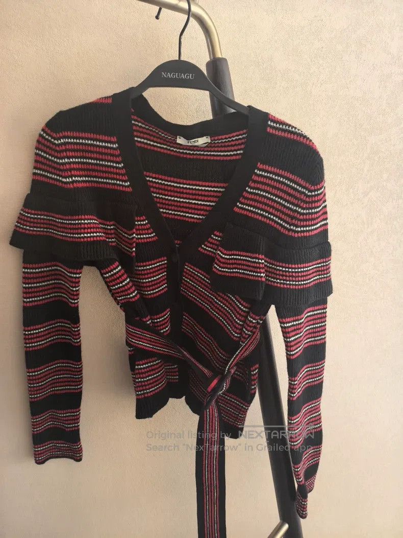 Fendi Fendi Black and Red Striped Knit Cardigan, V-Neck Design Size S / US 4 / IT 40 - 1 Thumbnail