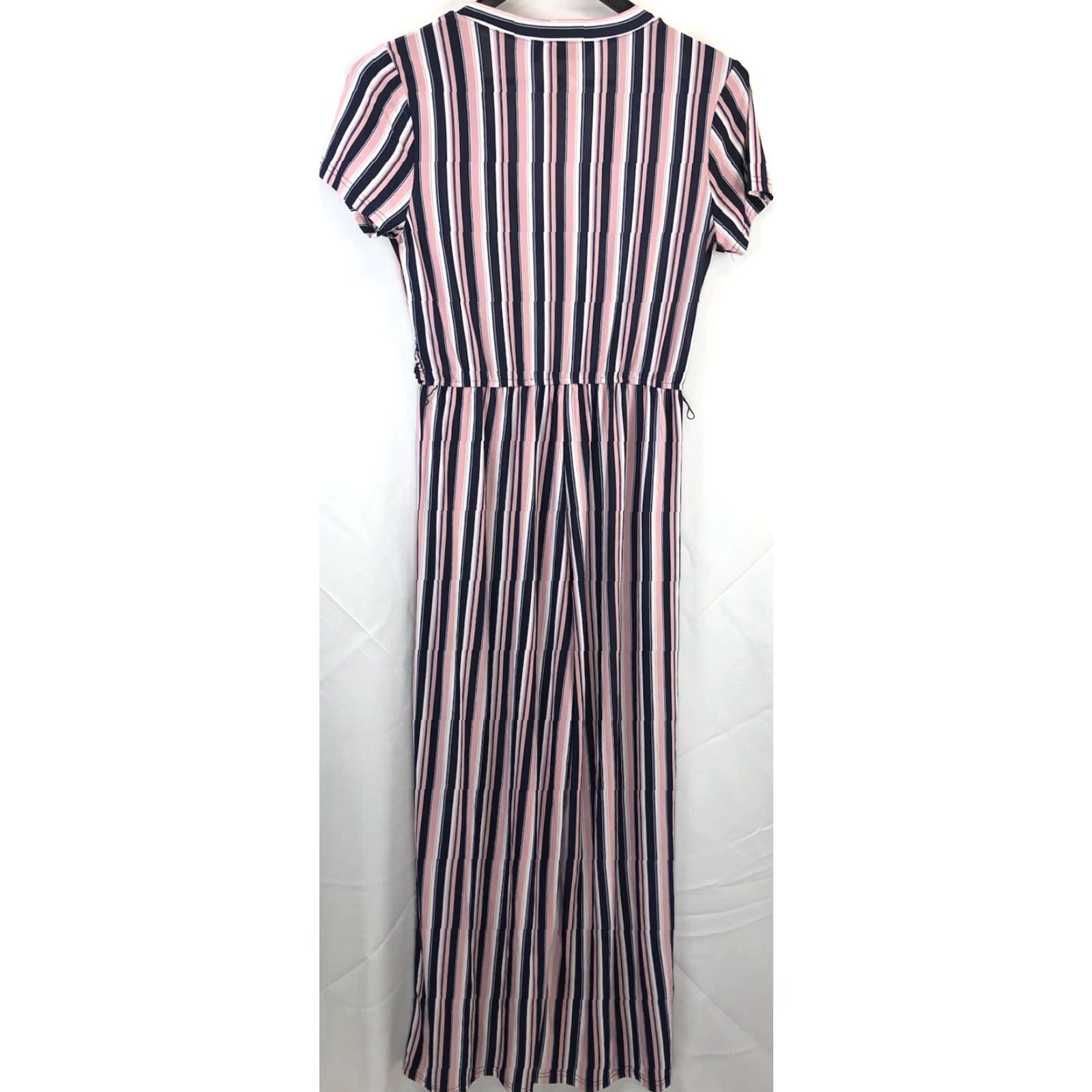 Vintage NWT Mlle Gabrielle Jumpsuit L Pink Blue Stripe Mock Wrap V-Neck ShortSleeve Shirt Size 36" / US 14 / IT 50 - 5 Thumbnail