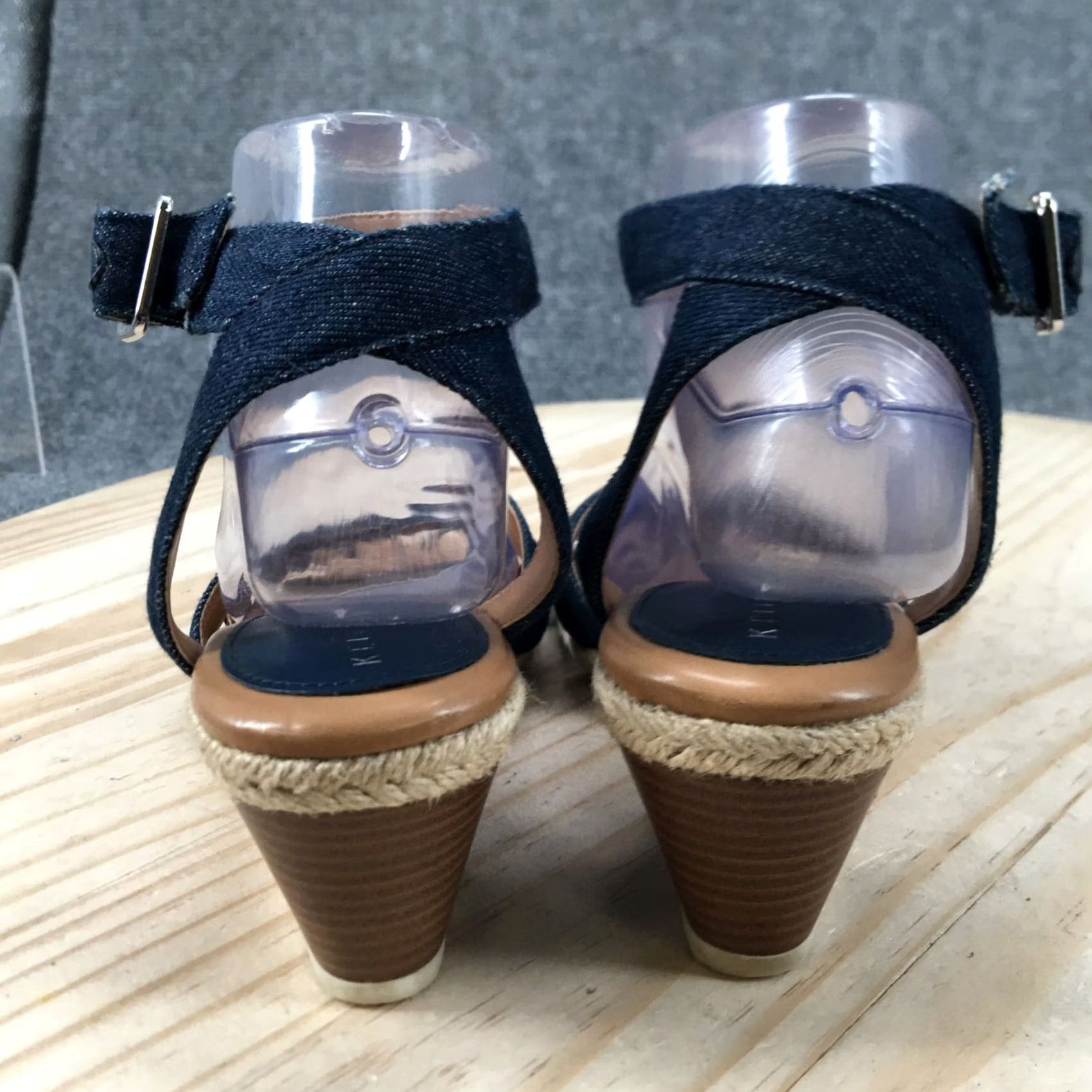 Vintage Kelly & Katie Espadrille Womens 8.5M Blue Gala Open Toe Ankle Strap Wedge Heel Sandal Adult Footwear Casual Size US 9 / IT 39 - 6 Thumbnail