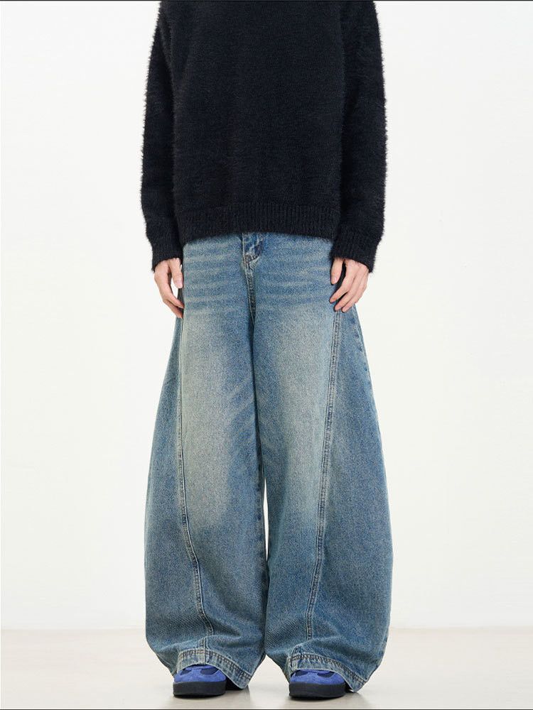 Japanese Brand × Jean Vintage washed distressed scimitar design loose fit jeans Size US 32 / EU 48 - 6 Thumbnail