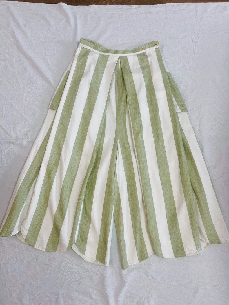 Kapital Light Green Striped Wide-Leg Pants Size US 27 - 1 Thumbnail