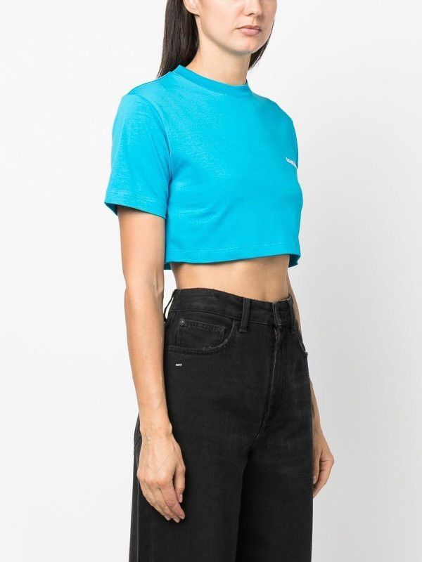 Off-White o1mle0425 Helvetica Cropped T-Shirt in Blue Size S / US 4 / IT 40 - 4 Thumbnail