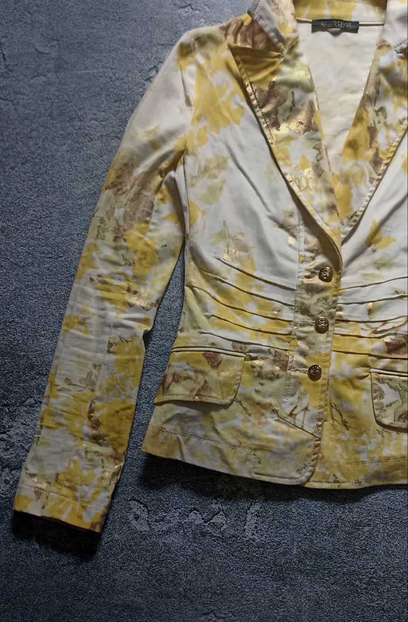 Roberto Cavalli Rare Roberto Cavalli Y2K Floral Print Jacket Yellow & Gold Size S / US 4 / IT 40 - 3 Thumbnail