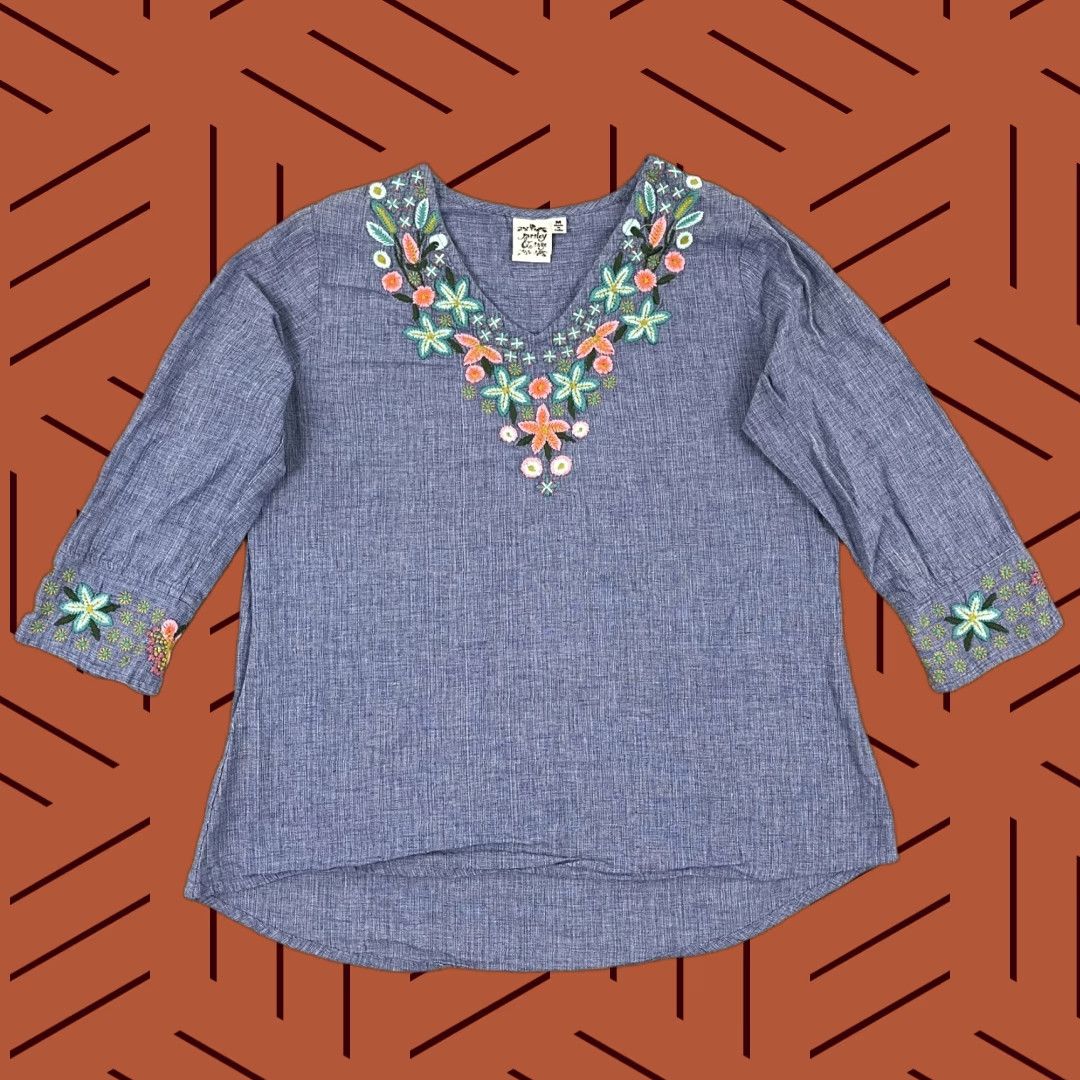Vintage Parsley & Sage Blouse Womens Medium Blue Floral Embroidered 3/4 Sleeve Boho Casual Size M / US 6-8 / IT 42-44 - 1 Thumbnail