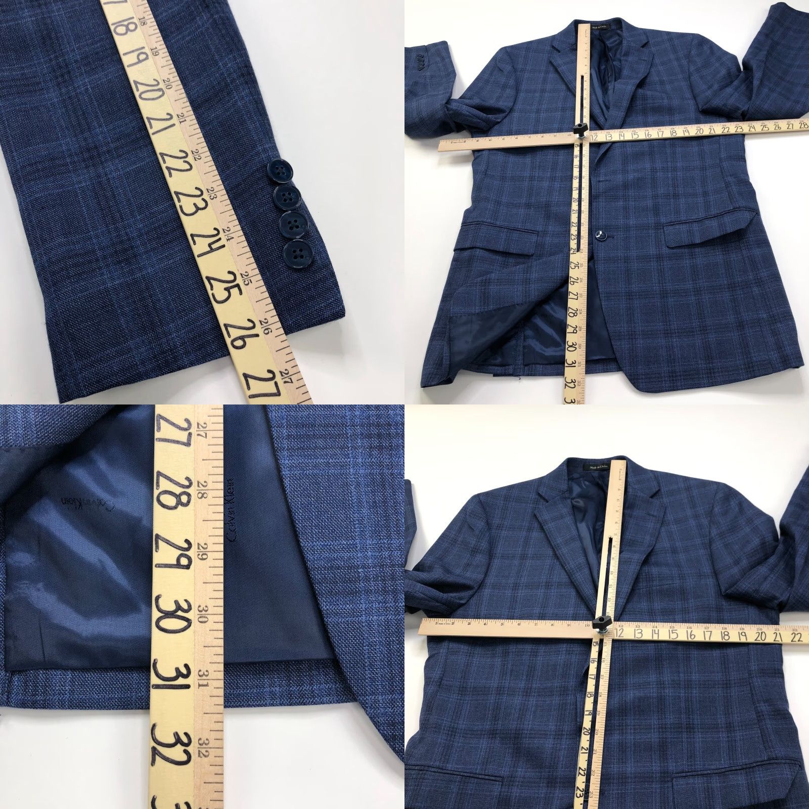Calvin Klein Calvin Klein Men's Wool Plaid Button Suit Jacket Blue Notch Lapel 2-Button Single-Breasted 40 Regular Size 40R - 8 Thumbnail