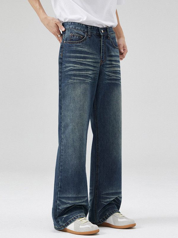 Japanese Brand Men's Retro Washed Whiskered Flared Jeans Y2K Size US 32 / EU 48 - 2 Thumbnail