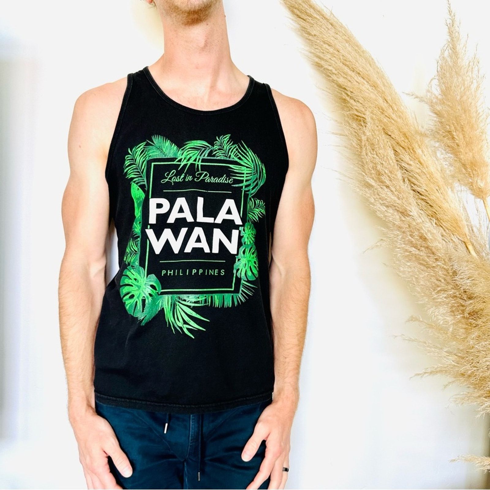 Nordstrom UNISEX PALA WAN Black White Green Tropical Print Tank Top Size US L / EU 52-54 / 3 - 1 Thumbnail