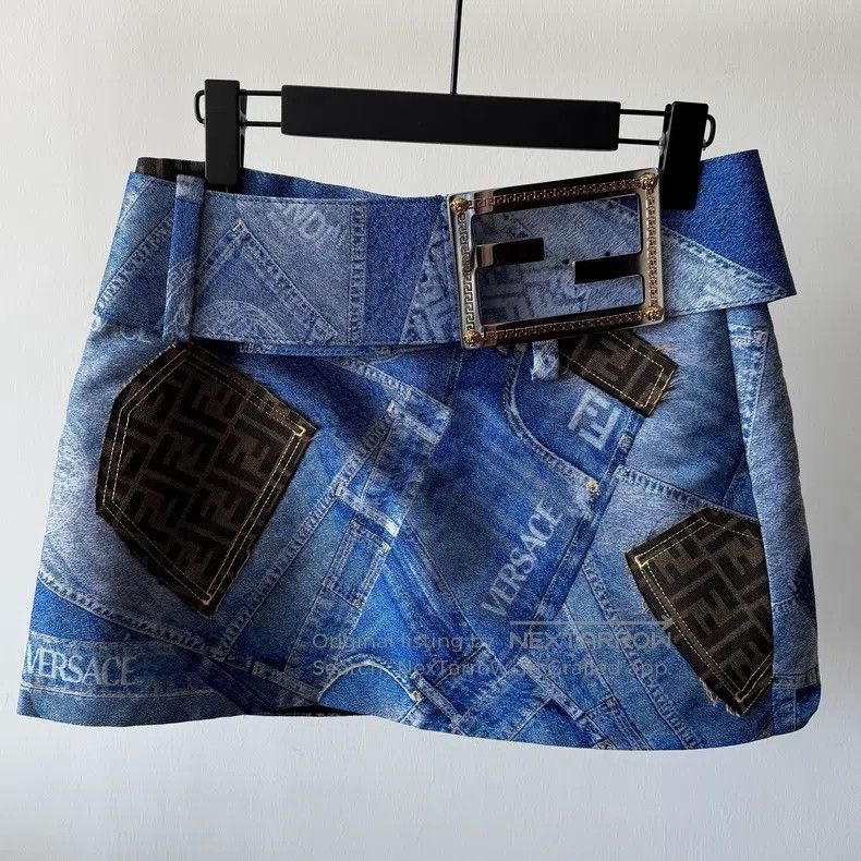 Versace Versace Co-branded letter-stitched denim skirt Size S / US 4 / IT 40 - 1 Thumbnail