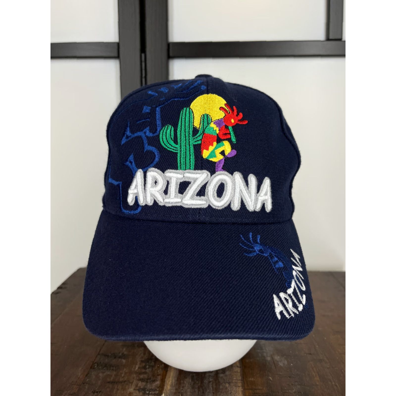 Vintage Arizona Santo Cap Hat Cap Adjustable Adult Blue Embroidered Desert Cactus 100% Acrylic Size ONE SIZE - 2 Thumbnail