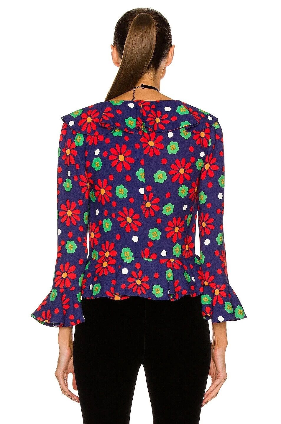 Saint Laurent Paris Blue Floral Ruffled Viscose Blouse Size S / US 4 / IT 40 - 5 Thumbnail