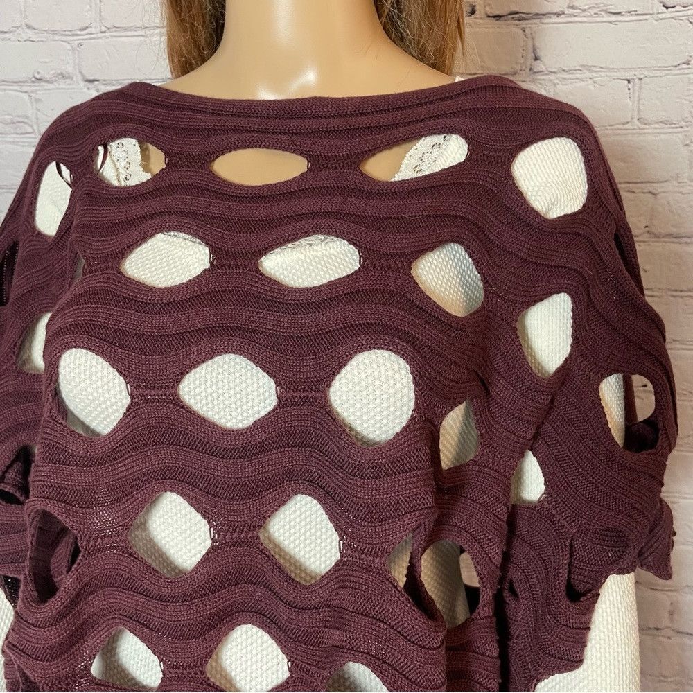 Other Katherine Barclay Knit Burgundy Cotton Blend Poncho Cape Si Size M / US 6-8 / IT 42-44 - 3 Thumbnail