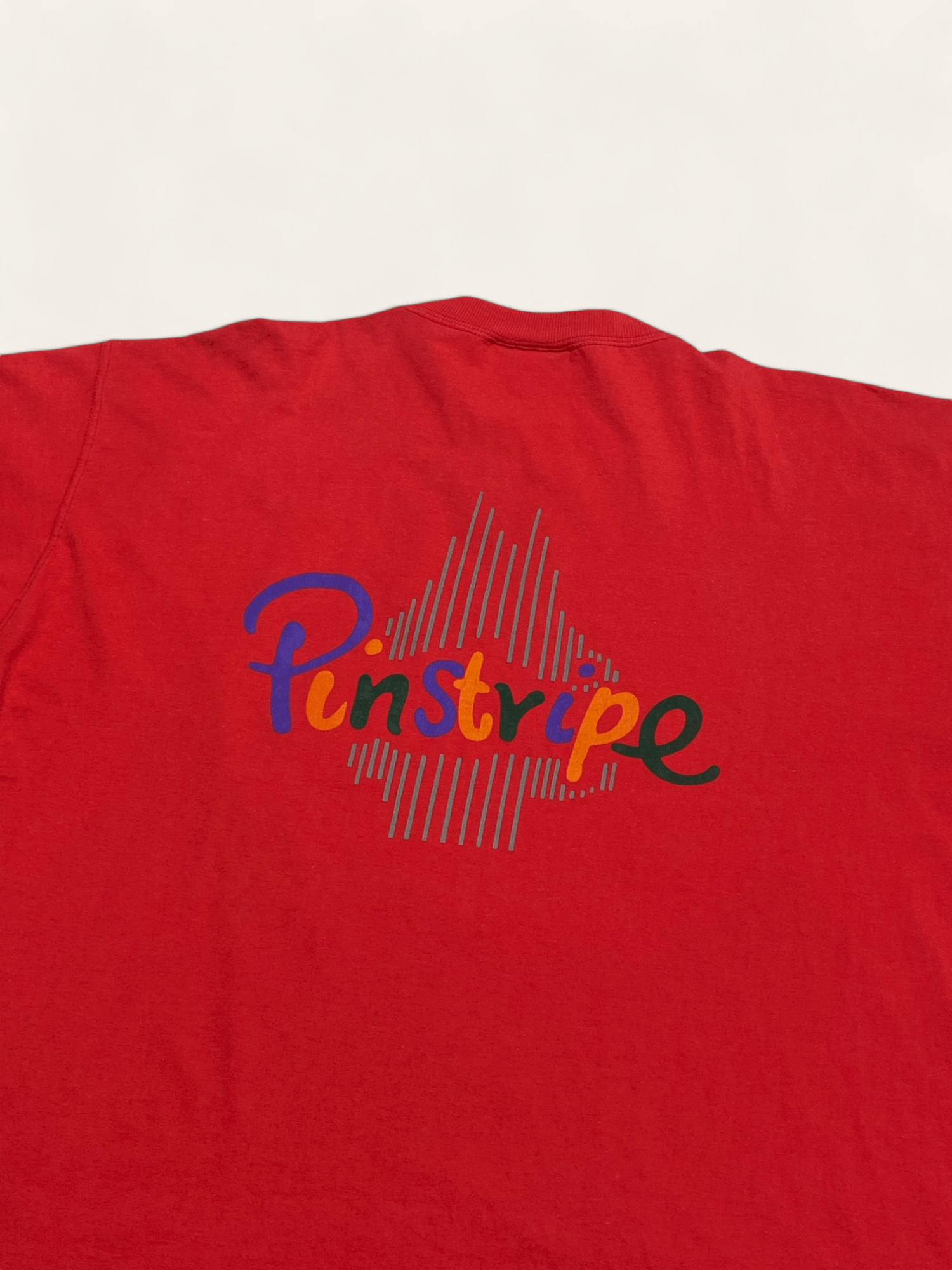 Vintage 90s Vintage PINSTRIPE Red Big Logo T Shirt Single Stitch Size US XL / EU 56 / 4 - 7 Thumbnail