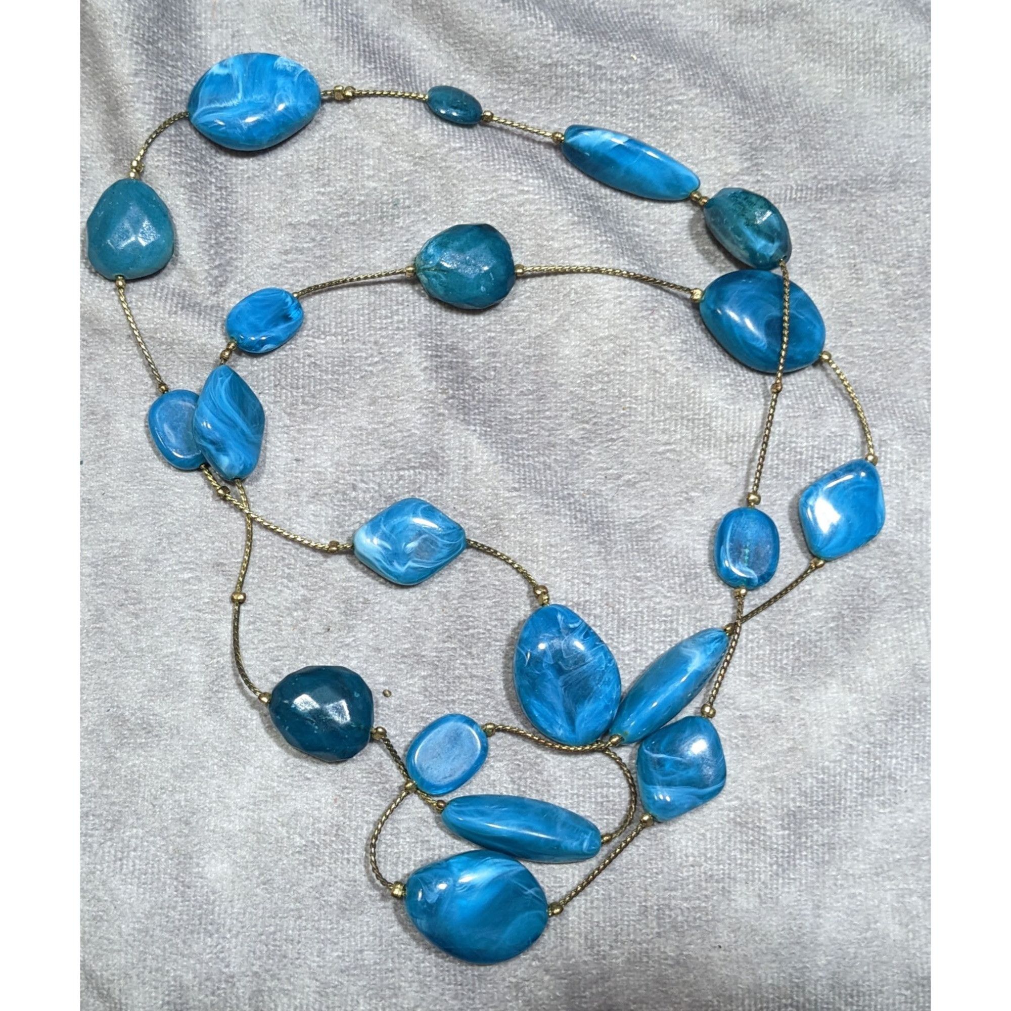 Other Swirly Blue Faux Stone Station Necklace On Gold Tone Chain Size ONE SIZE - 4 Thumbnail