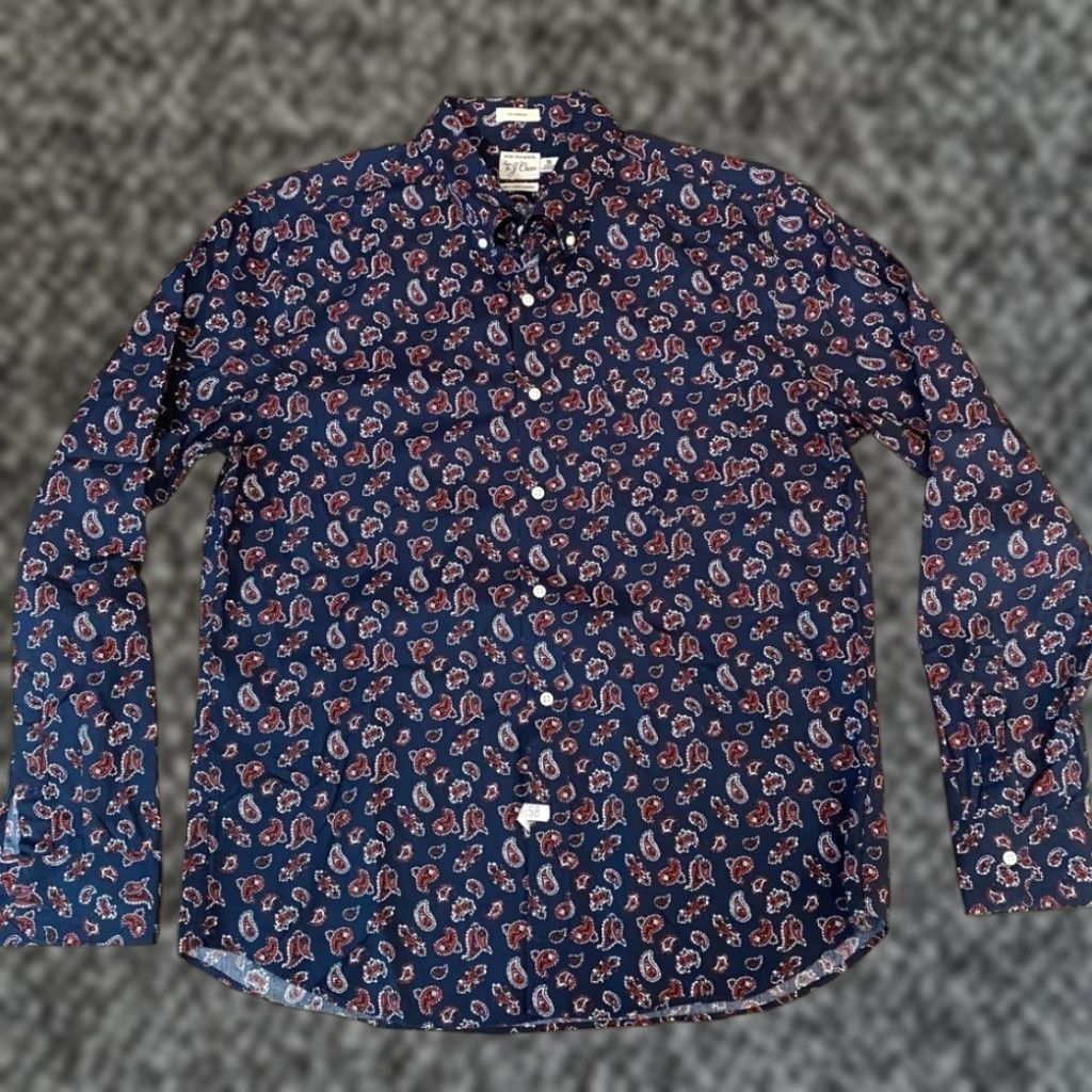 J.Crew J.Crew Shirt Mens Medium Paisley Classic Button-Up Secret Wash Long Sleeve Blue Button-Down Collared Cotton Shirt Mens Fashion Size US M / EU 48-50 / 2 - 1 Thumbnail
