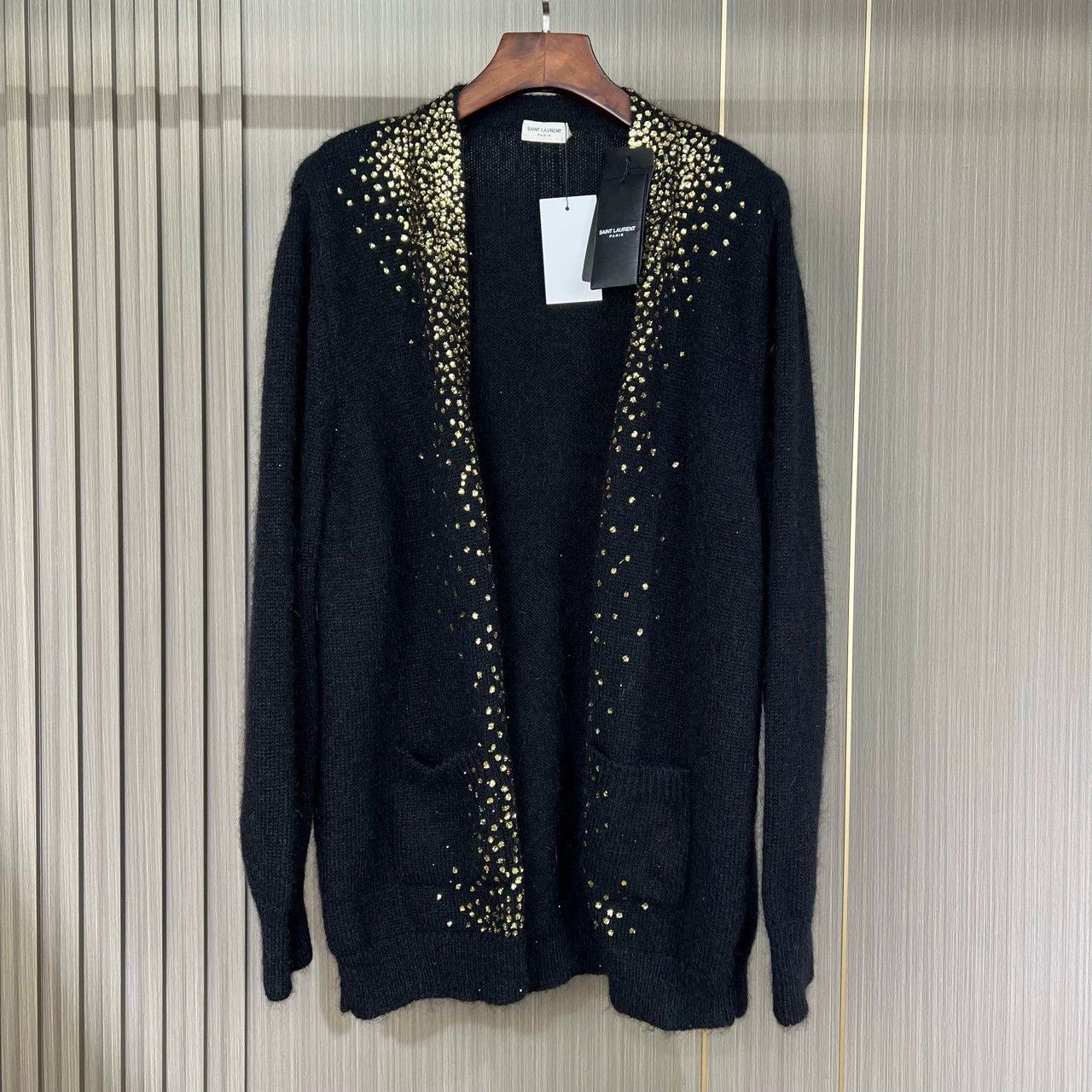 Saint Laurent Paris Saint Laurent Paris Gold foil sequin cardigan sweater Size US L / EU 52-54 / 3 - 1 Thumbnail