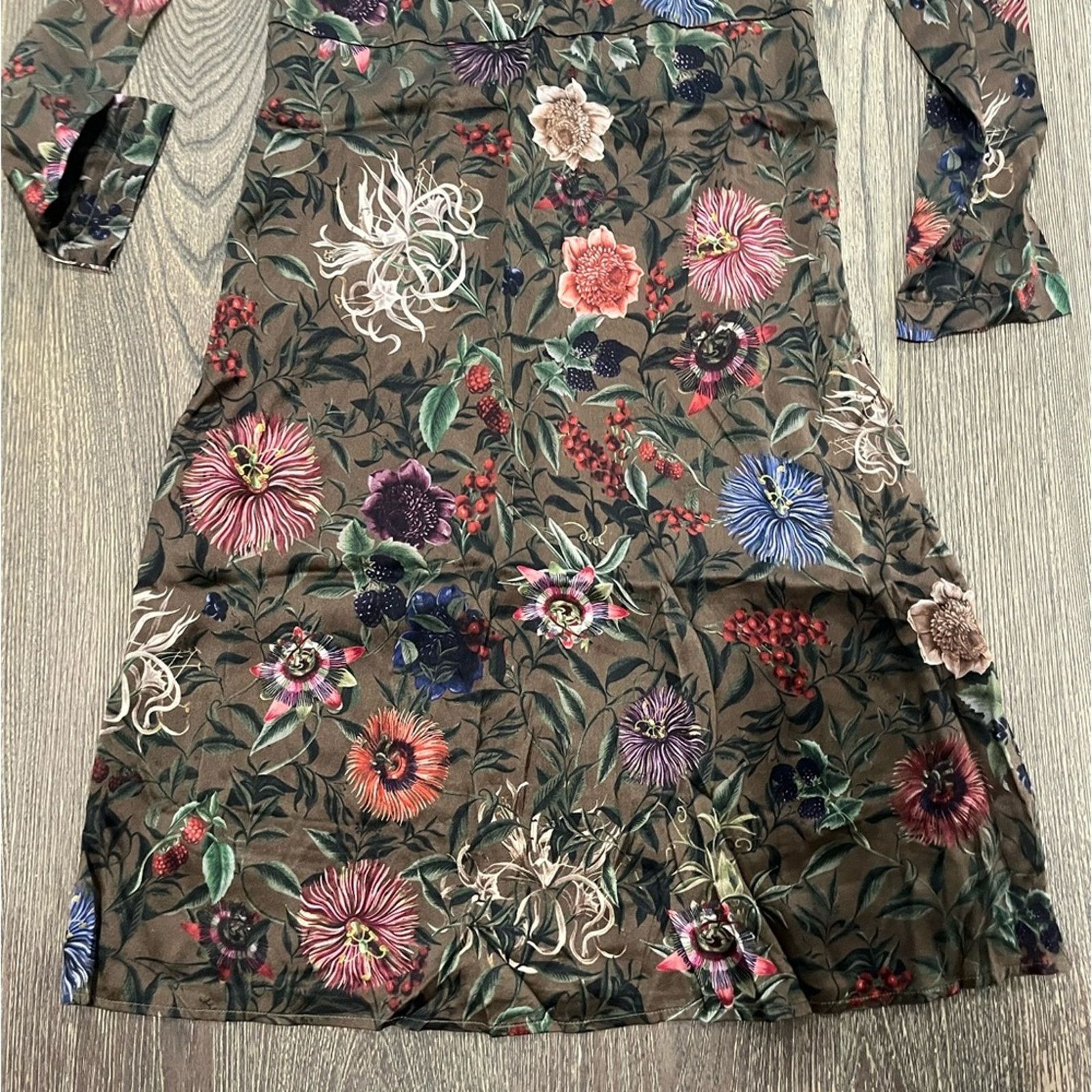 Vintage Momoni Midi Dress Long Sleeve Silk Blend Floral Print Sz 40 Size XL / US 12-14 / IT 48-50 - 2 Thumbnail