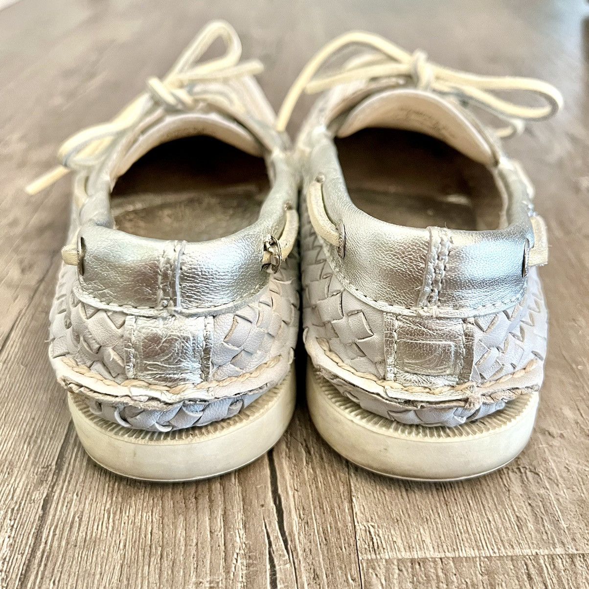Sperry Sperry Top Slider Gray & Metallic Silver Woven Boat Shoes Size US 6.5 / IT 36.5 - 7 Thumbnail