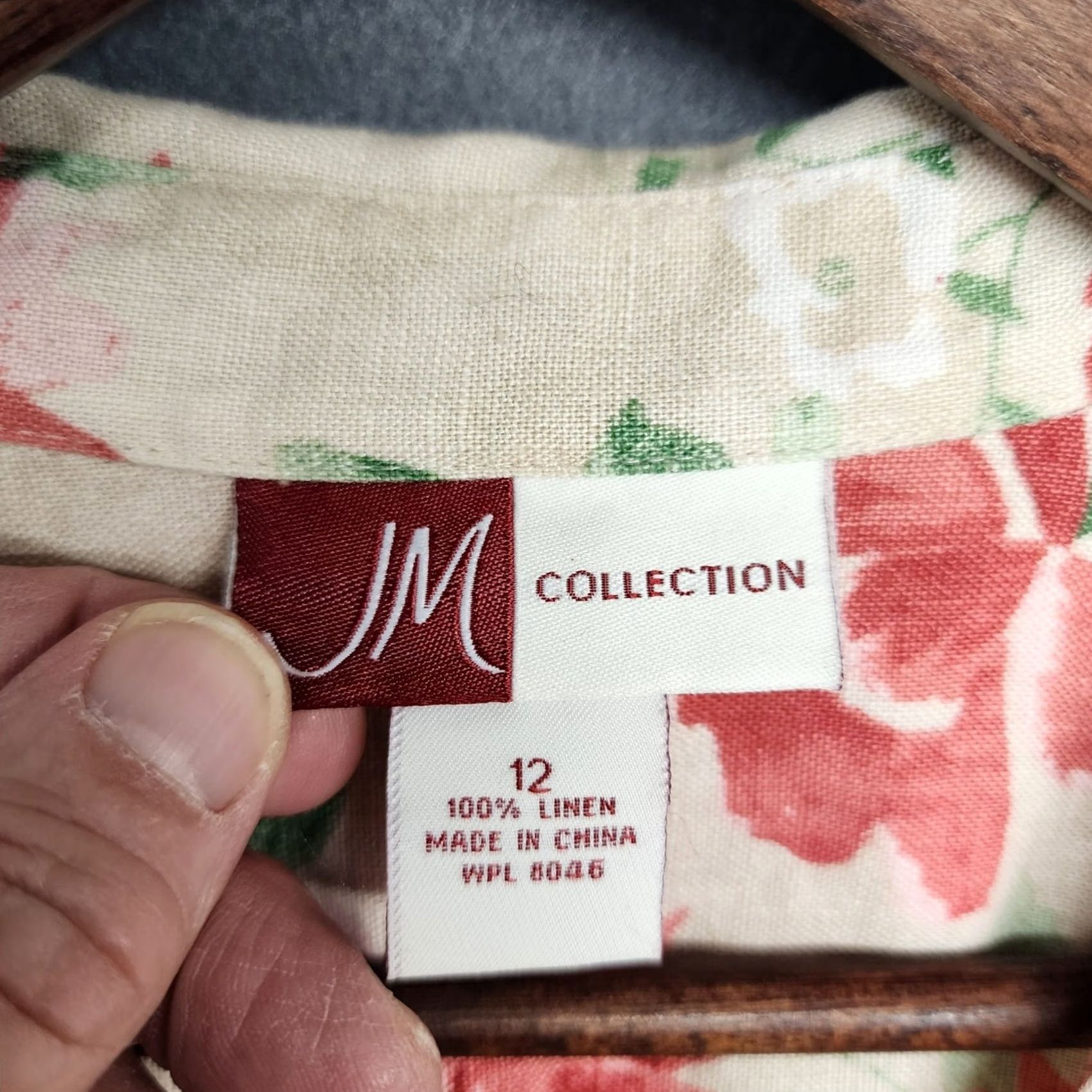 JM Collection JM Collection Womens Top 12 Floral Linen 3/4 Sleeve Button Front Collared Neckline Button-Up Camp Lagenlook Pink Womens Size 12 Regular Crew Neck? Size XL / US 12-14 / IT 48-50 - 3 Thumbnail