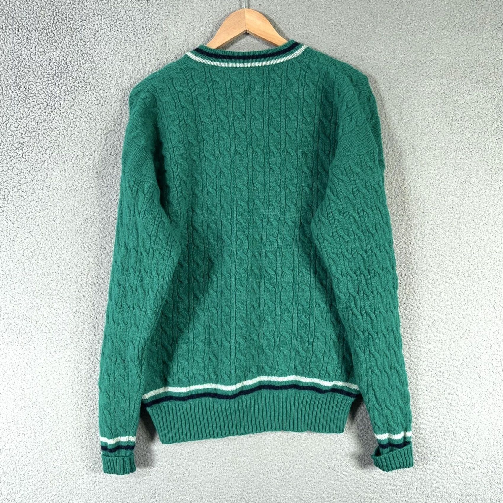 Vintage VINTAGE Kenneth Ross Cricket Sweater Men M Green Wool Knit Cable-Knit V-Neck 80s Scotland Pullover Size US M / EU 48-50 / 2 - 2 Thumbnail