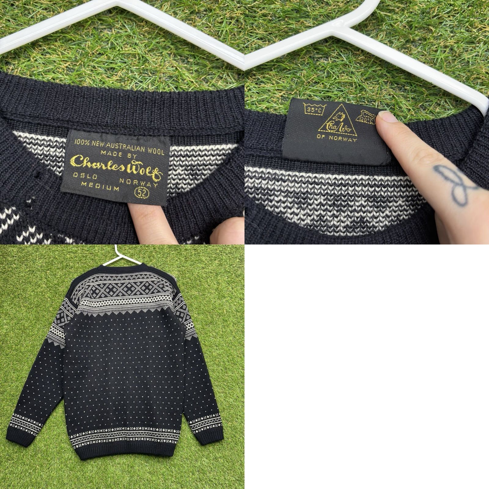 Vintage VINTAGE Charles Wolf Wool Sweater Mens M Nordic Norway Fair Isle Wool Pullover Knit Regular Black Grey All Seasons Long Sleeve Crew Neck Men 90s? Size US M / EU 48-50 / 2 - 8 Thumbnail