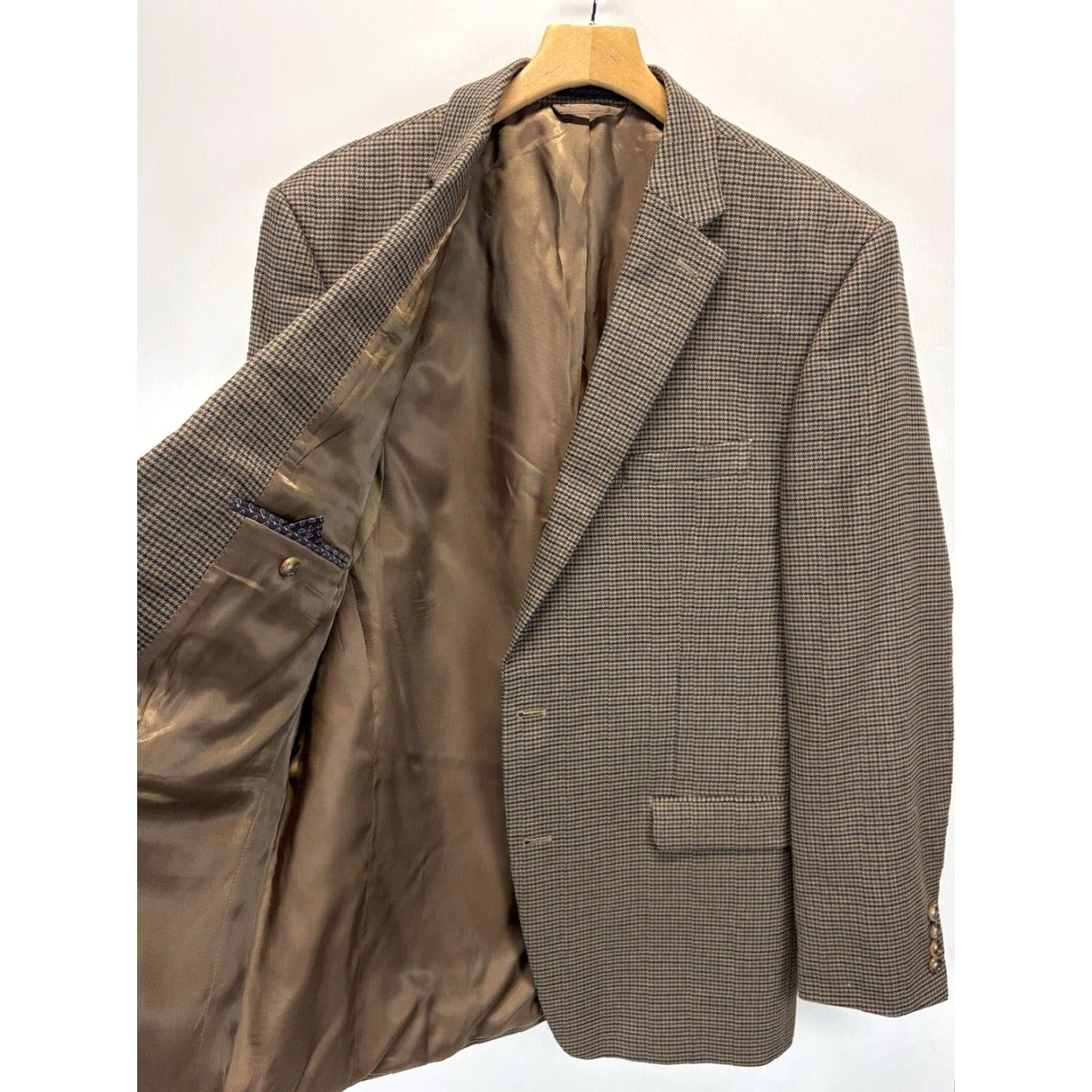 Ralph Lauren VINTAGE Lauren Ralph Lauren Houndstooth Blazer Jacket 44L Big & Tall Brown Navy Mens Sports Size 44L - 4 Thumbnail