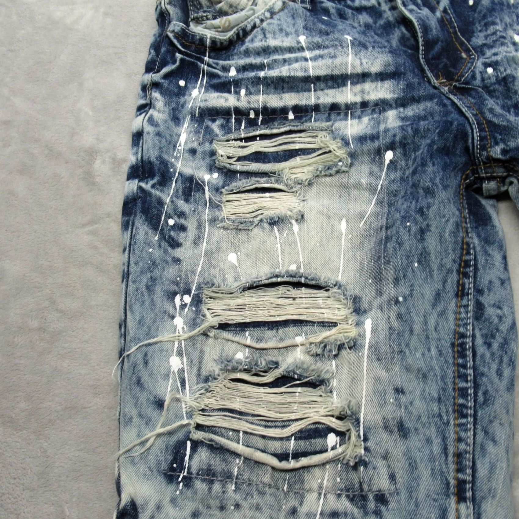 Denime CJ Black Premium Denim Shorts Men 32 Distress Paint Splatter Regular Flat Front Pockets Blue 11in Inseam Adults Mens Size US 32 / EU 48 - 6 Thumbnail