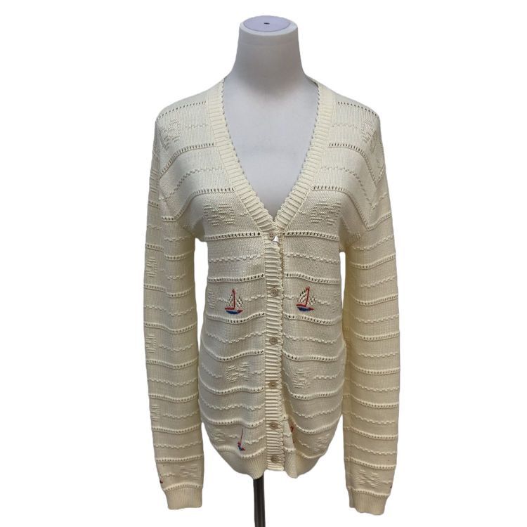 Gucci Gucci White Boat Embroidery Knit Cardigan Size XXS Size XXS / US 00 / IT 34 - 1 Thumbnail