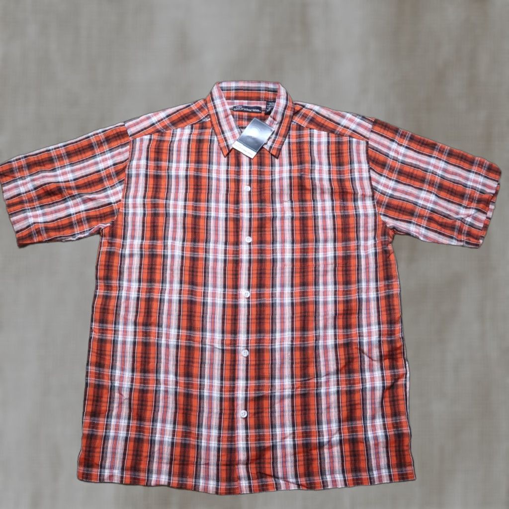 Vintage No Boundaries Shirt Medium Orange Plaid Short Sleeve Button-Up Mens 100% Cotton Casual 90s Inspired Size US M / EU 48-50 / 2 - 1 Thumbnail