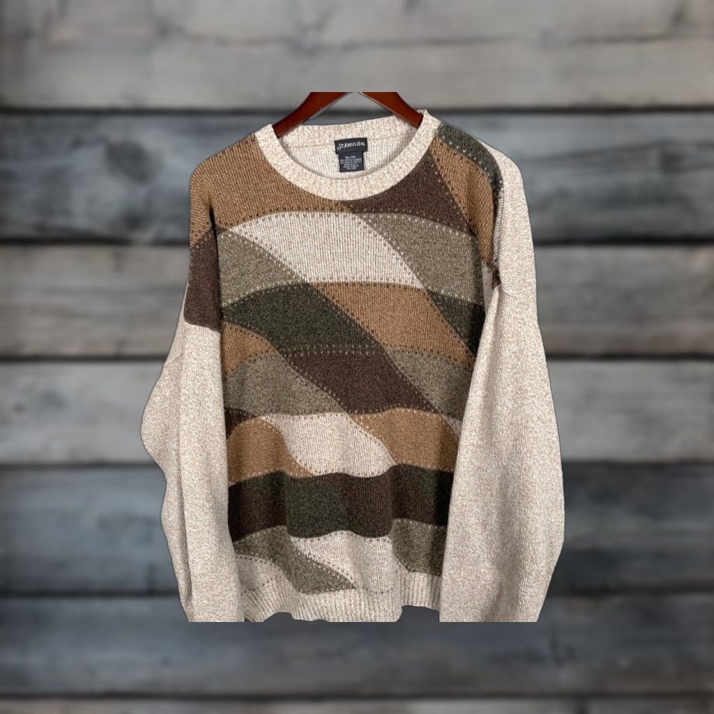 Vintage VINTAGE St. John's Bay Sweater Adult 2XL Beige Geometric Pattern Crew Neck Knit Pullover 90s Dad Retro USA Made Mens Size US XXL / EU 58 / 5 - 1 Thumbnail