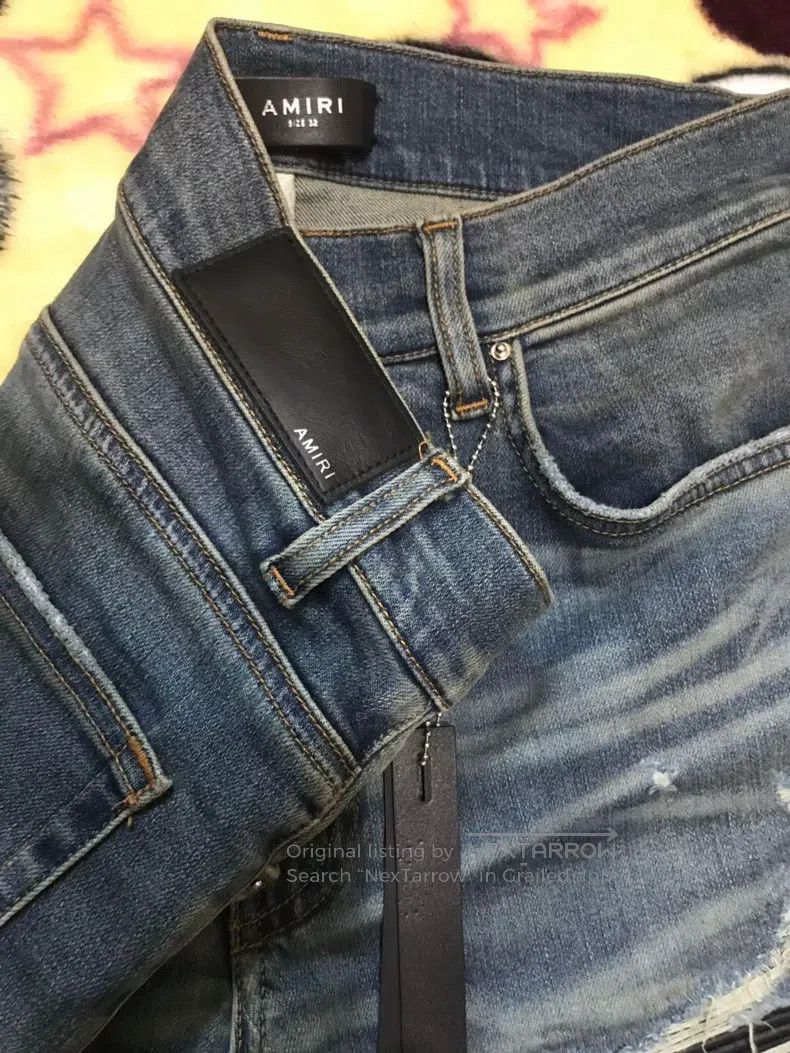 Amiri Amiri Classic Blue Patch Leather Denim Jeans, Size 32 Size US 32 / EU 48 - 3 Thumbnail