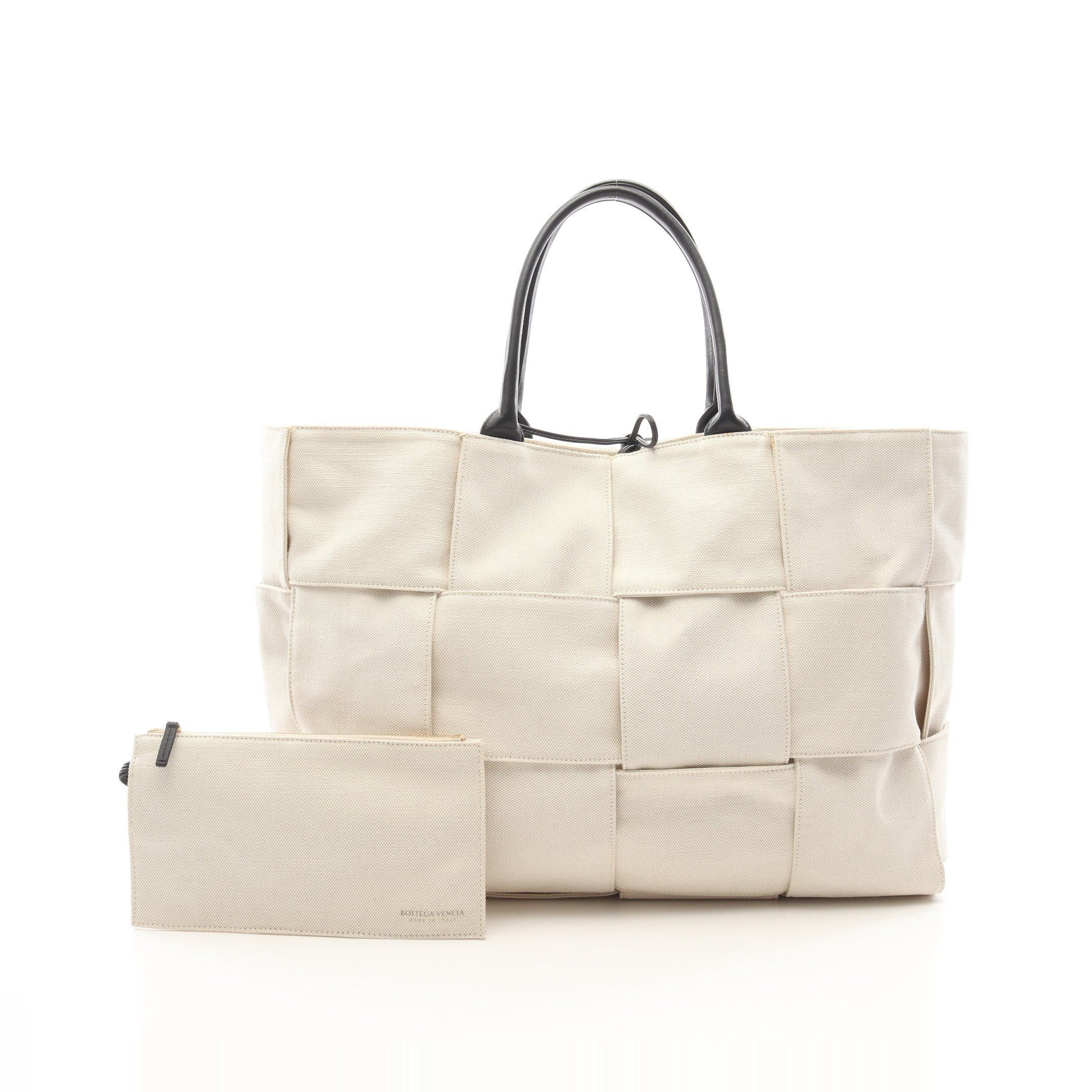 Bottega Veneta Bottega Veneta The Arco Tote Large Intrecciato Handbag Bag Canvas Leather Off White Black Size ONE SIZE - 1 Thumbnail
