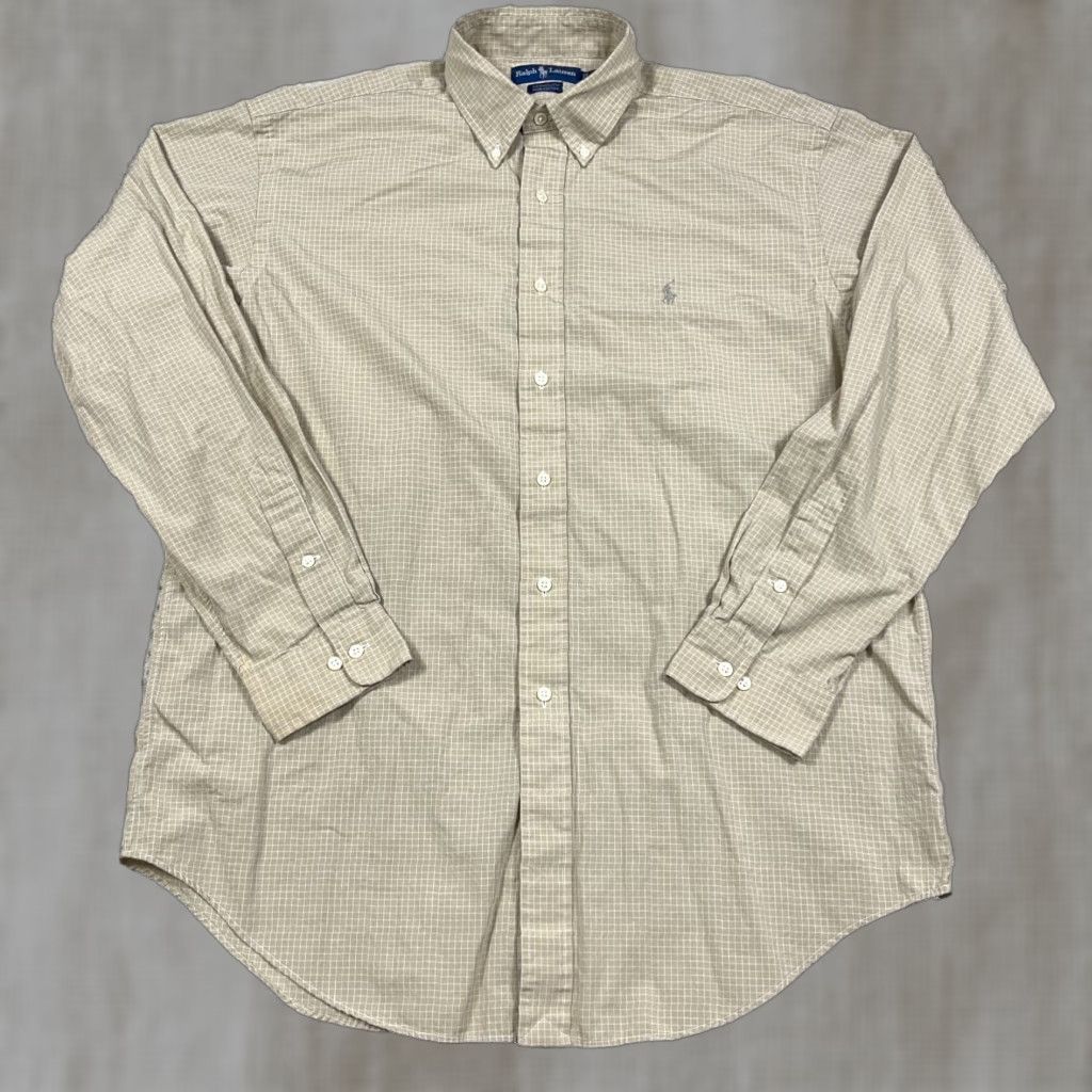 Ralph Lauren Ralph Lauren Shirt Men L Beige Check Button-Up Embroidered Logo Button Colorful Preppy Modern Mens Size 42R - 1 Thumbnail