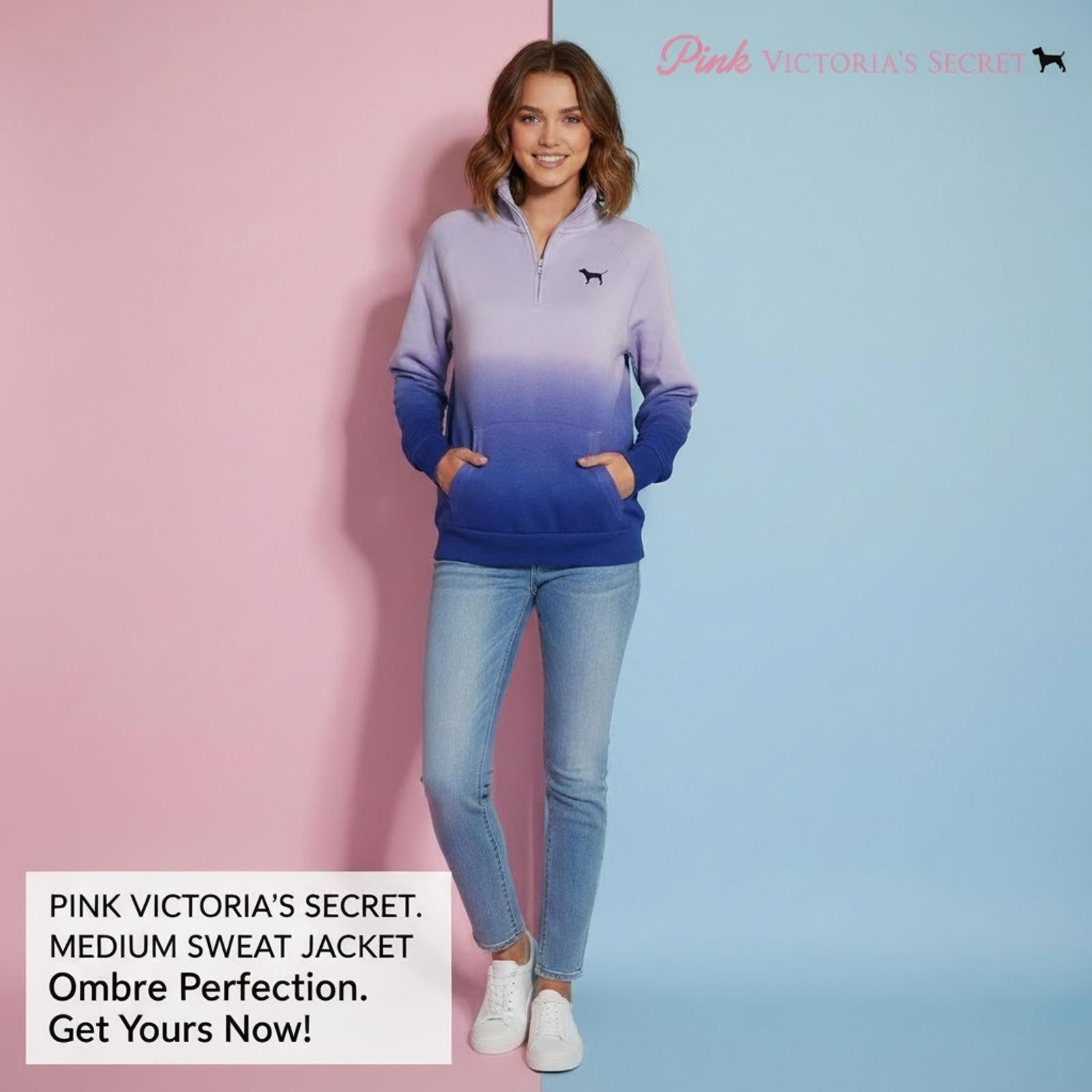 Other Pink Victoria's Secret Ombre Fleece Quarter-Zip Sweat Jacket Size M / US 6-8 / IT 42-44 - 1 Thumbnail