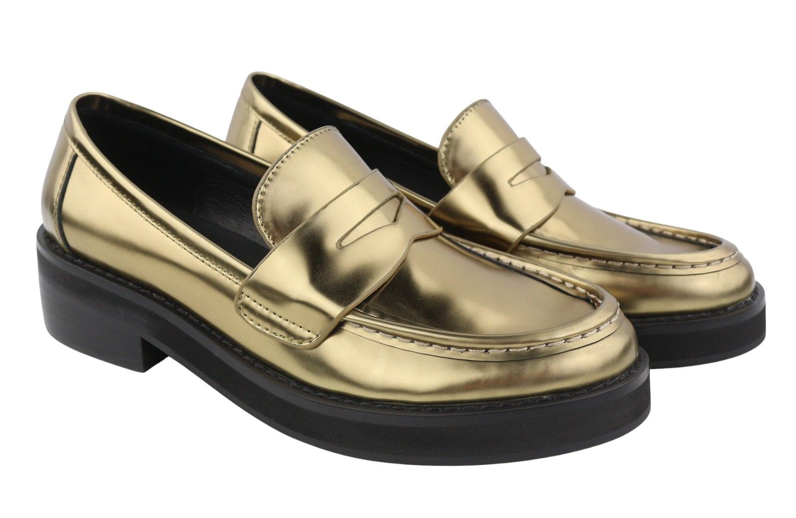 Other BIBI LOU JAYA EU37 Shiny Gold Leather Chunky Slip 87556 Size US 6 / IT 36 - 2 Thumbnail
