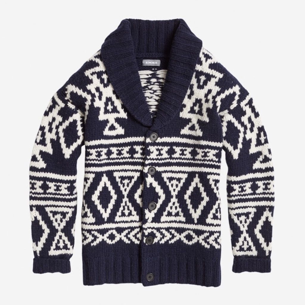 Bonobos BONOBOS Men's Hand-Knit Cardigan in Navy/White Size US S / EU 44-46 / 1 - 2 Thumbnail