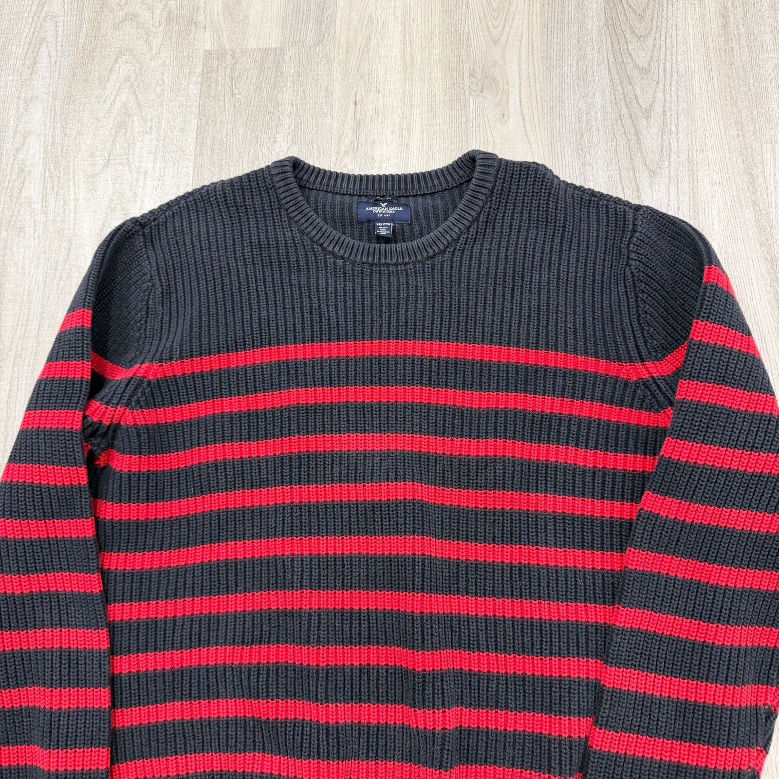 American Eagle Outfitters American Eagle Sweater 2XL Blue Red Striped Knit Crewneck Size US XXL / EU 58 / 5 - 2 Thumbnail