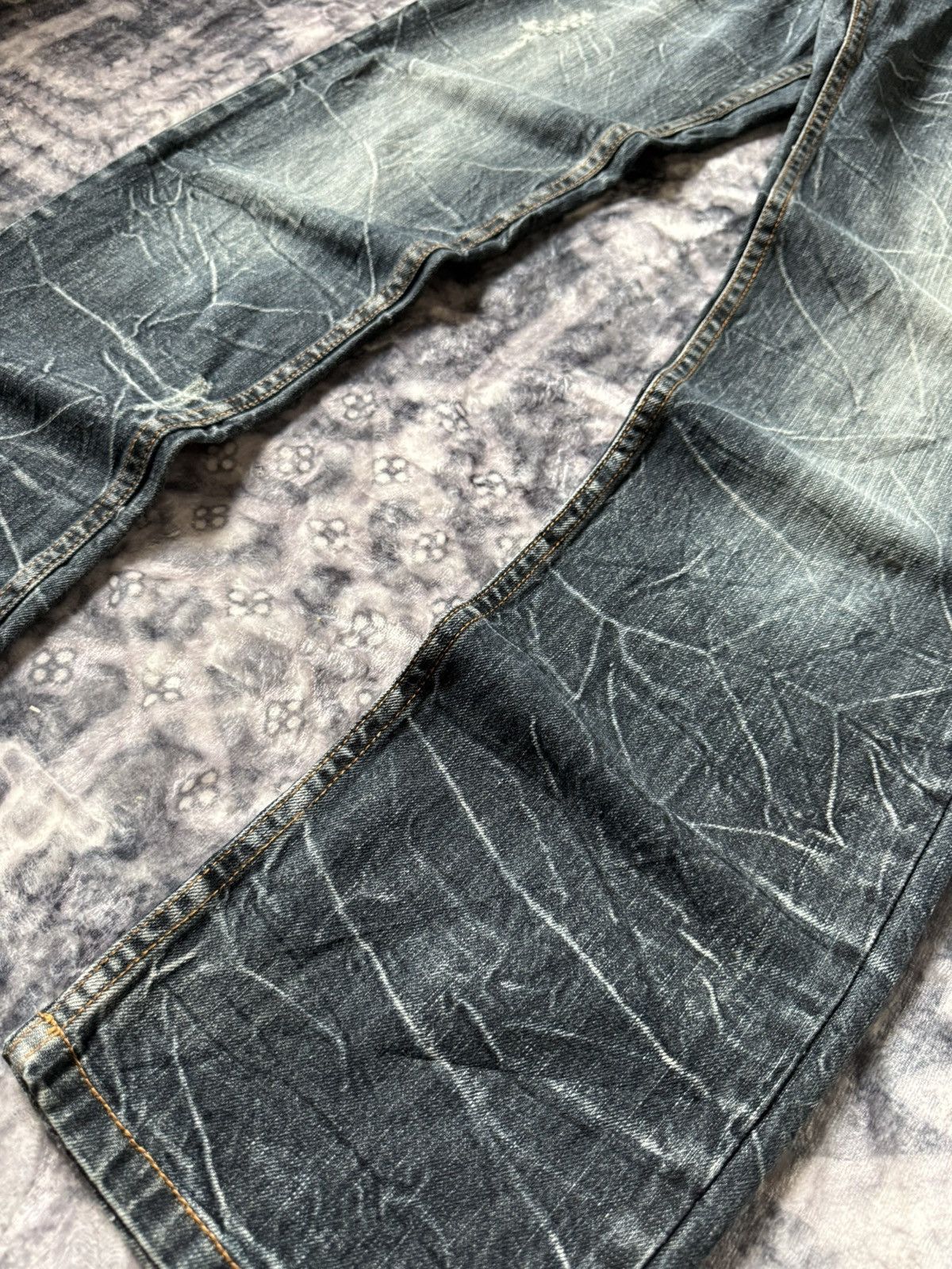 Japanese Brand × LOWBOX × Tete Homme Nylaus Japan Cut And Sew Double Waist Shadow Wash Jeans Size US 30 / EU 46 - 6 Thumbnail