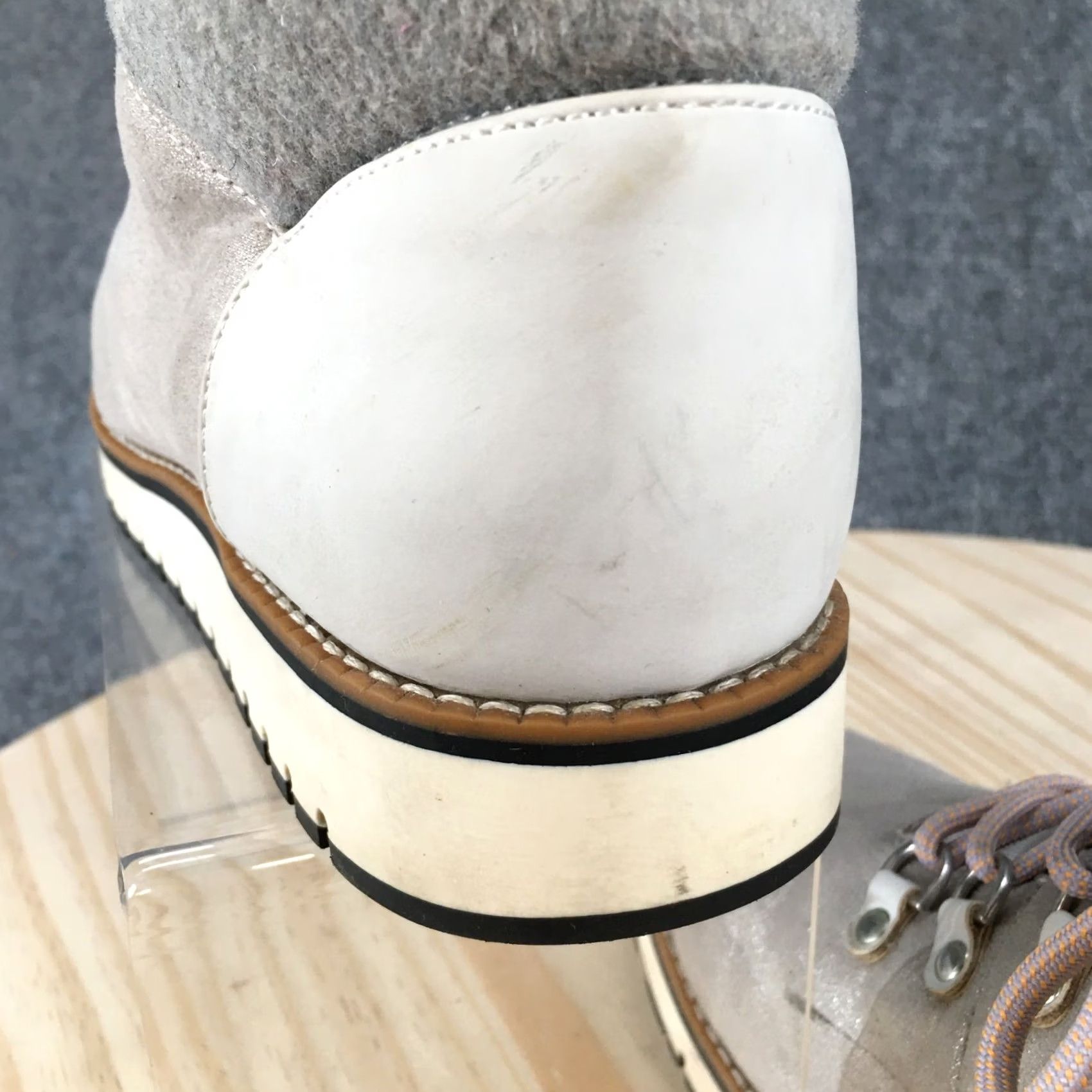 Vintage White Mountain Clifton Lace Up Ankle Bootie Gray Boots Womens 9.5 M Casual Walking Flat Heel 1in Shoes Size US 10 / IT 40 - 6 Thumbnail