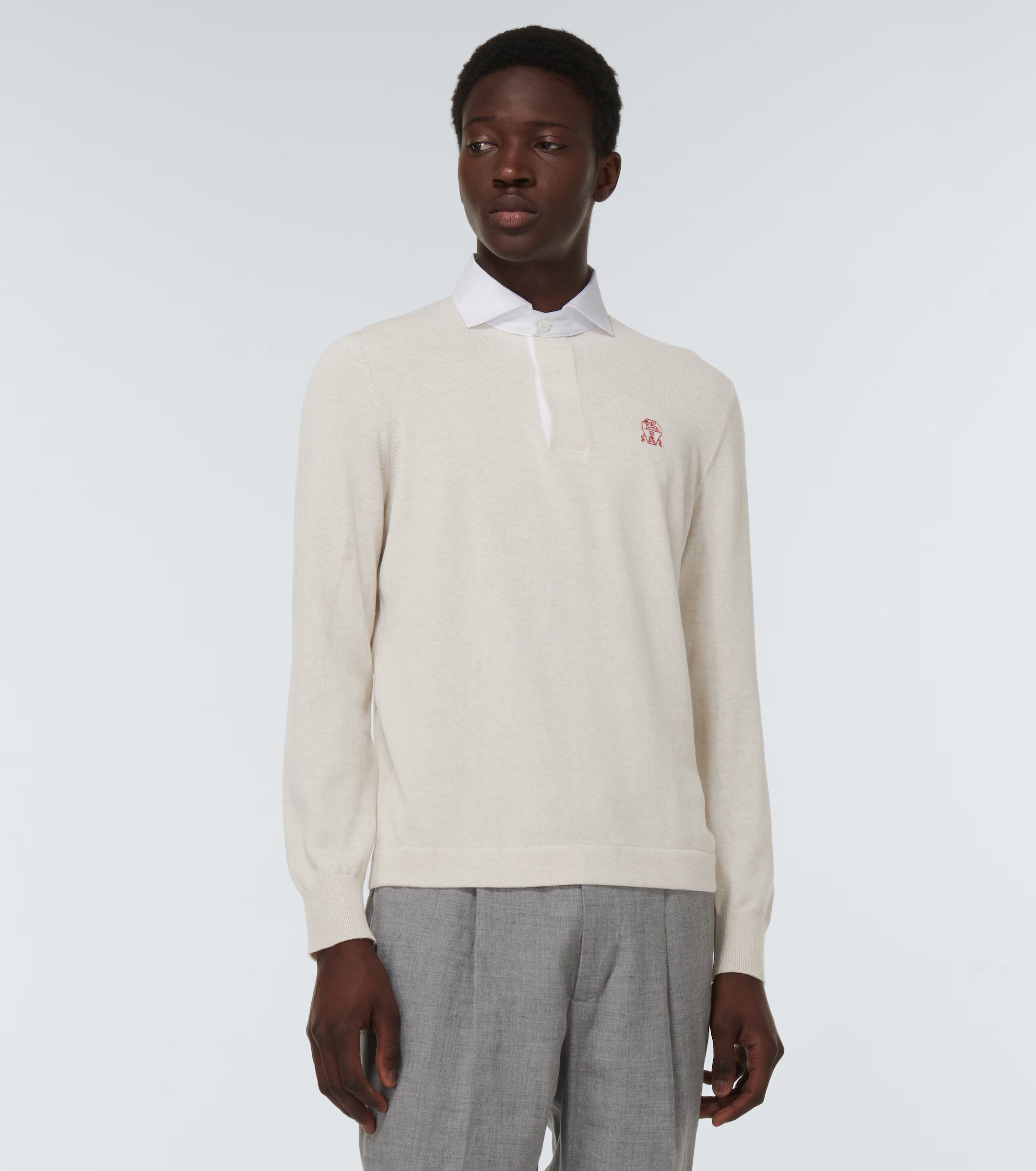 Brunello Cucinelli o1mle0624 Polo Shirt in Cream Size US XXL / EU 58 / 5 - 3 Thumbnail