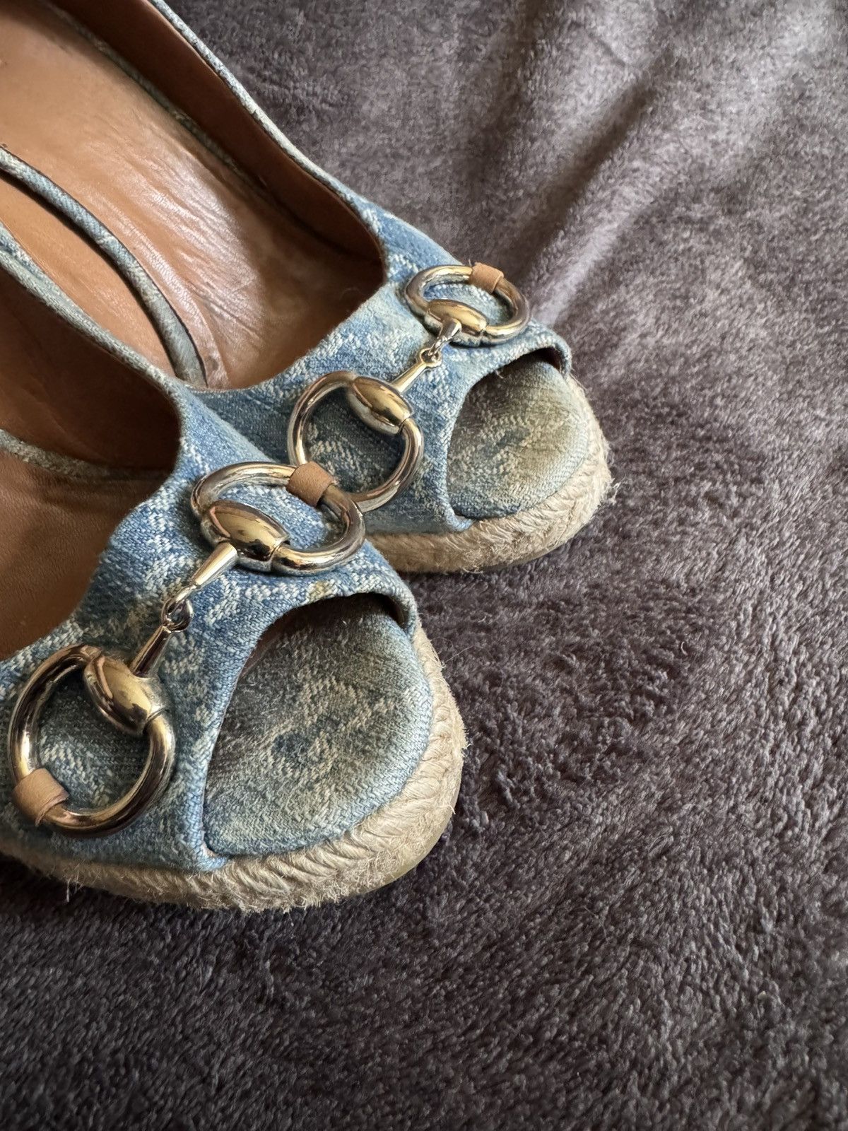 Gucci Gucci Horsebit monogram GC denim heels blue Size US 6 / IT 36 - 10 Thumbnail