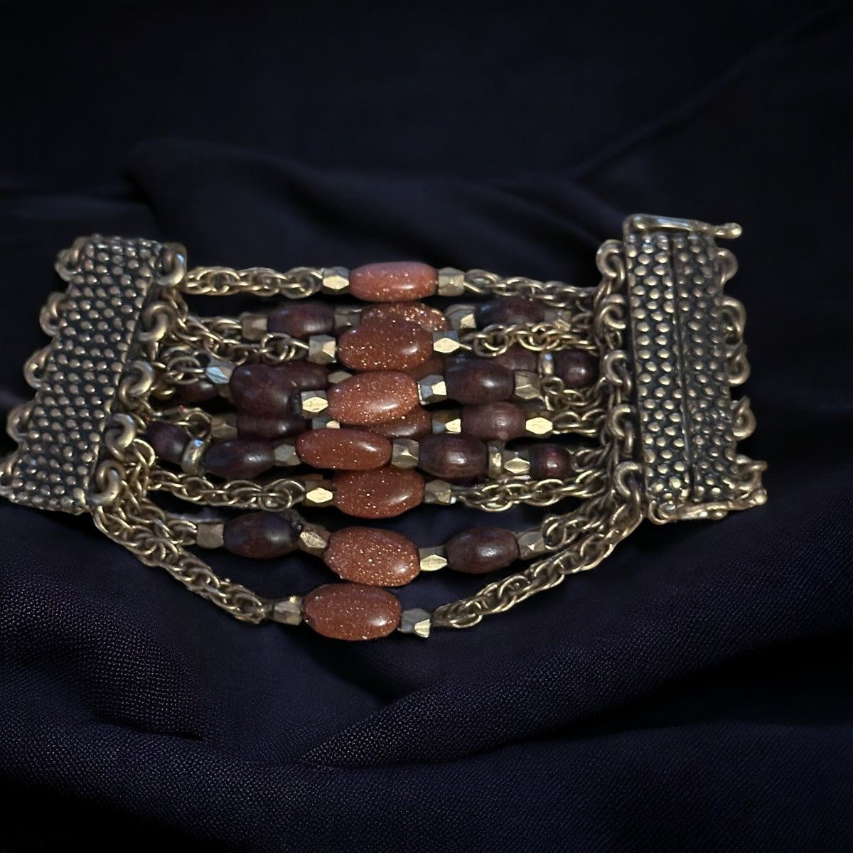 Other Multi strand goldstone and wooden bead wide bracelet Size ONE SIZE - 1 Thumbnail