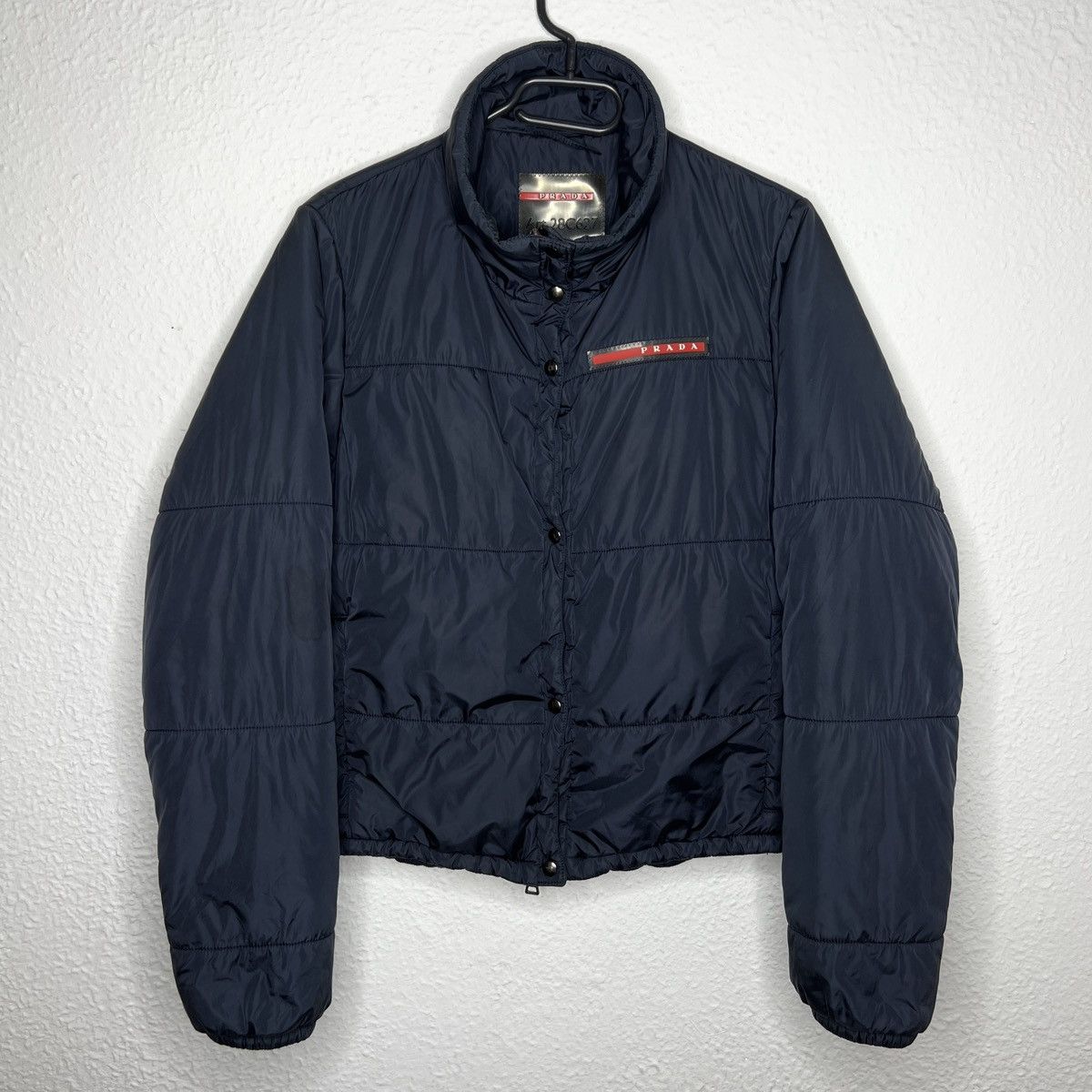 Prada Milano Puffer Jacket Nylon Navy Logo Retro Y2K Drill