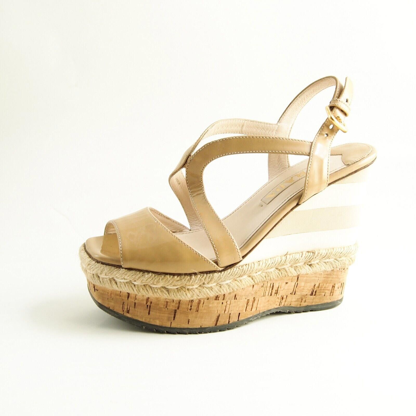 Prada Prada Wedge Sandals Beige Nude Patent Leather US 7 EU 37 Size US 7 / IT 37 - 1 Thumbnail