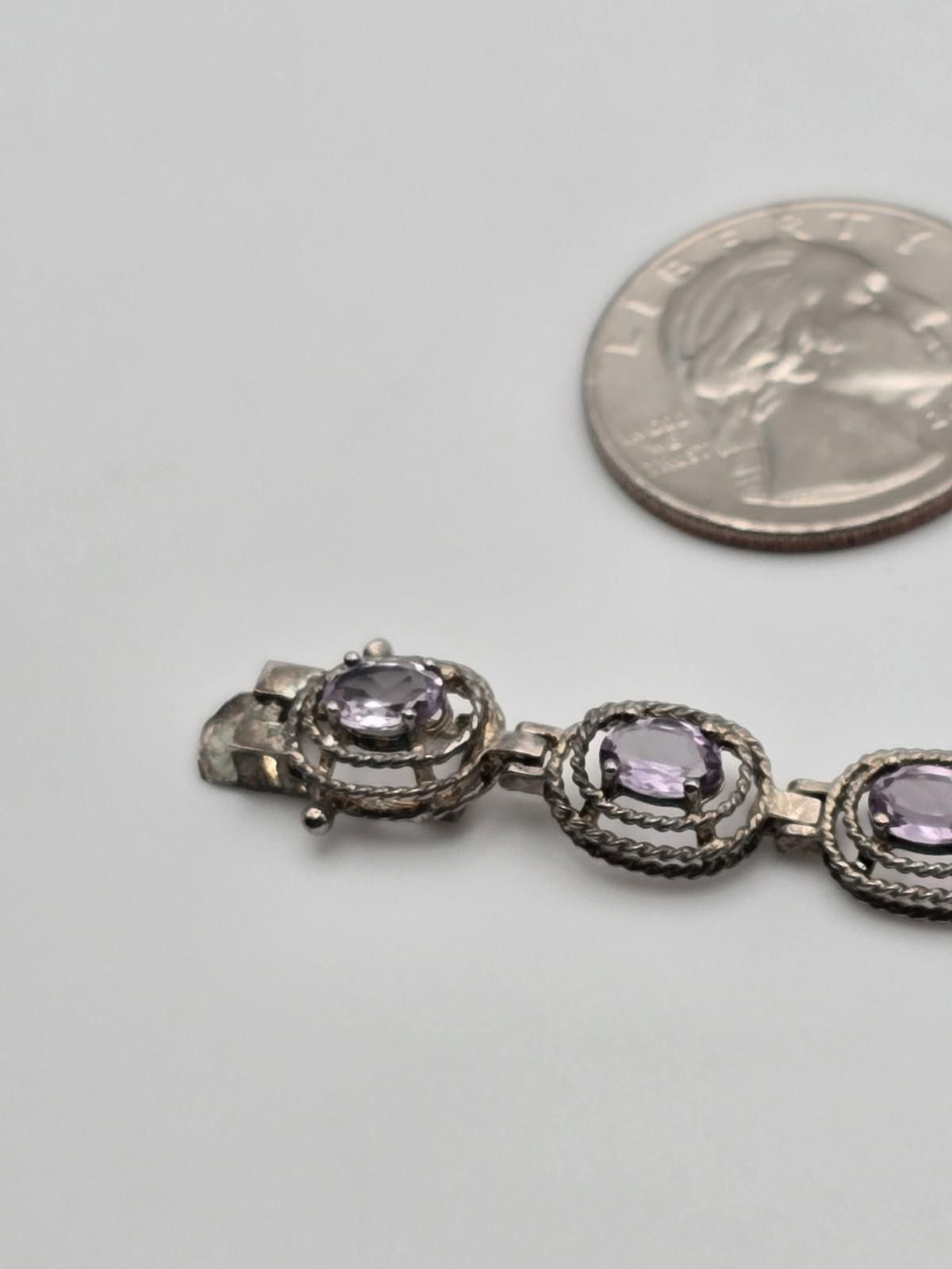 Other Sterling Silver Amethyst Bracelet – Revival Style Oval Links Size ONE SIZE - 5 Thumbnail