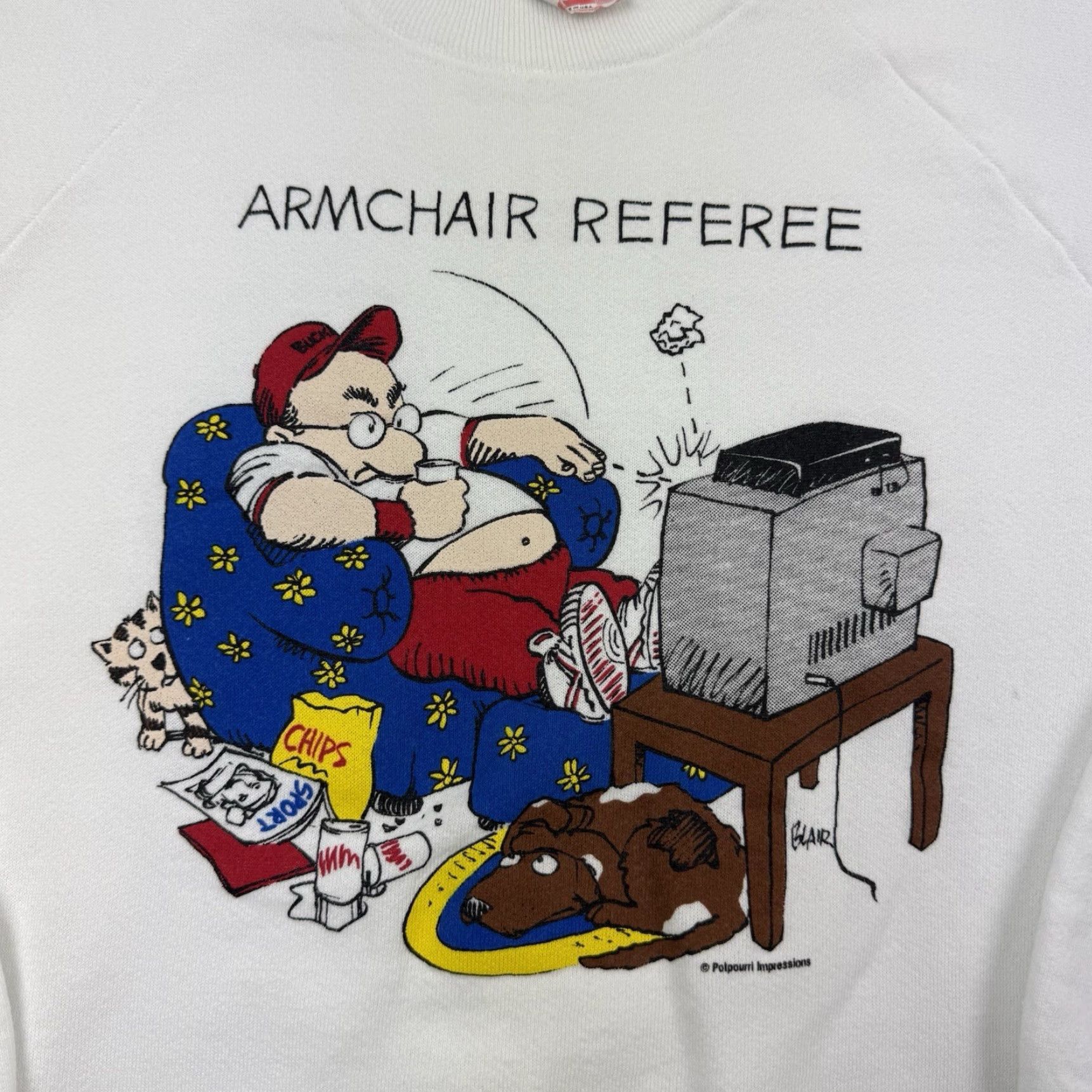 Fruit Of The Loom VINTAGE Arm Chair Referee Sweatshirt Shirt Adult Large White Funny Sports 90s Mens Size US L / EU 52-54 / 3 - 2 Thumbnail