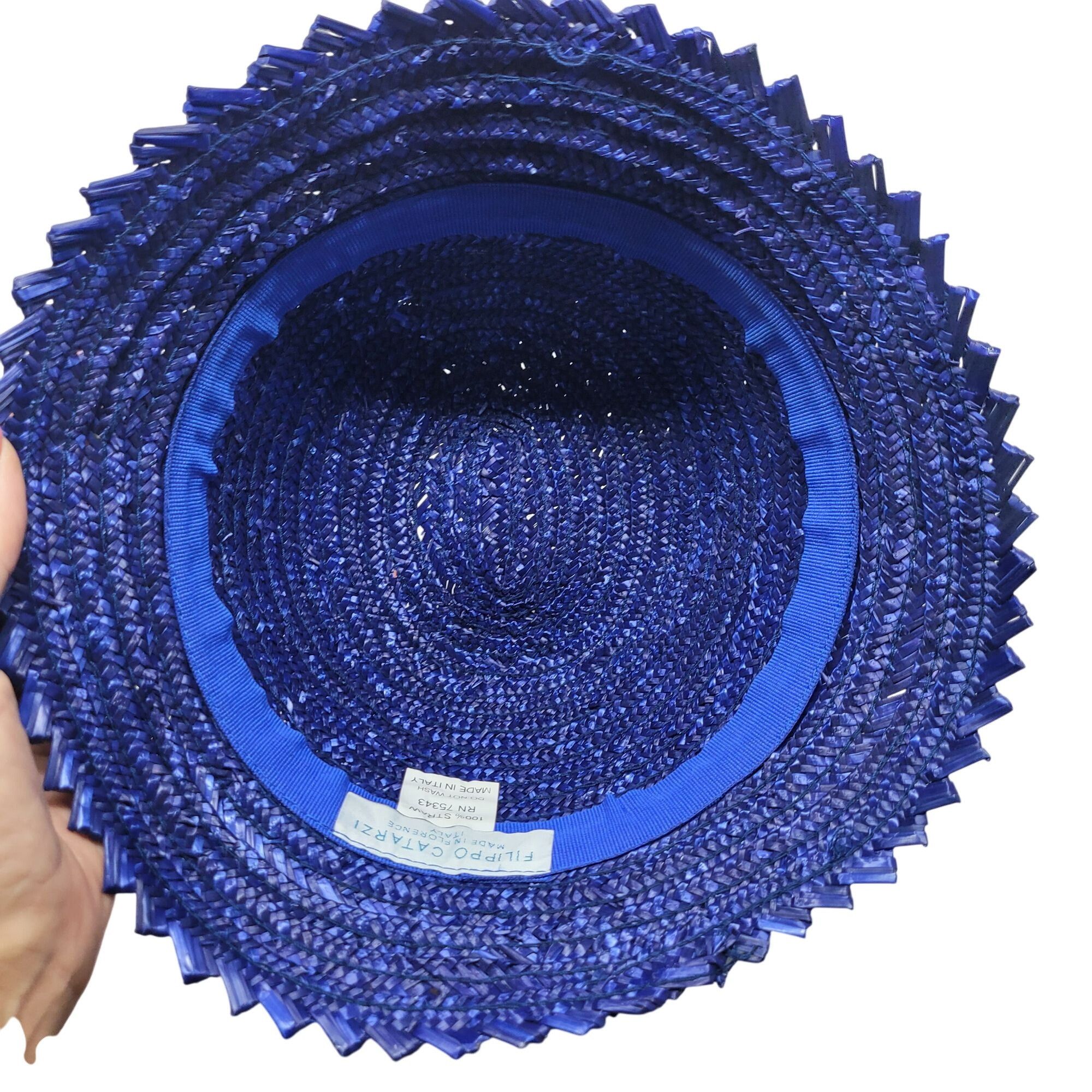 Vintage Vtg 20s 30s Italian Filippo Catarzi Blue Woven Straw Bucket Size ONE SIZE - 7 Thumbnail