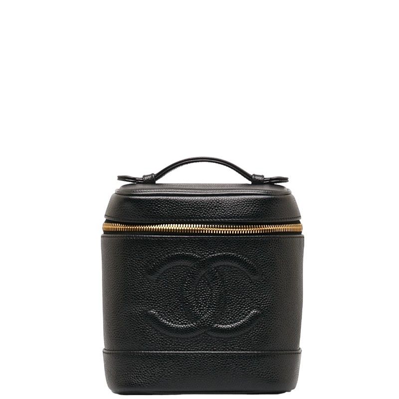 image of Chanel Cc Caviar Vanity Case in Black, Women's