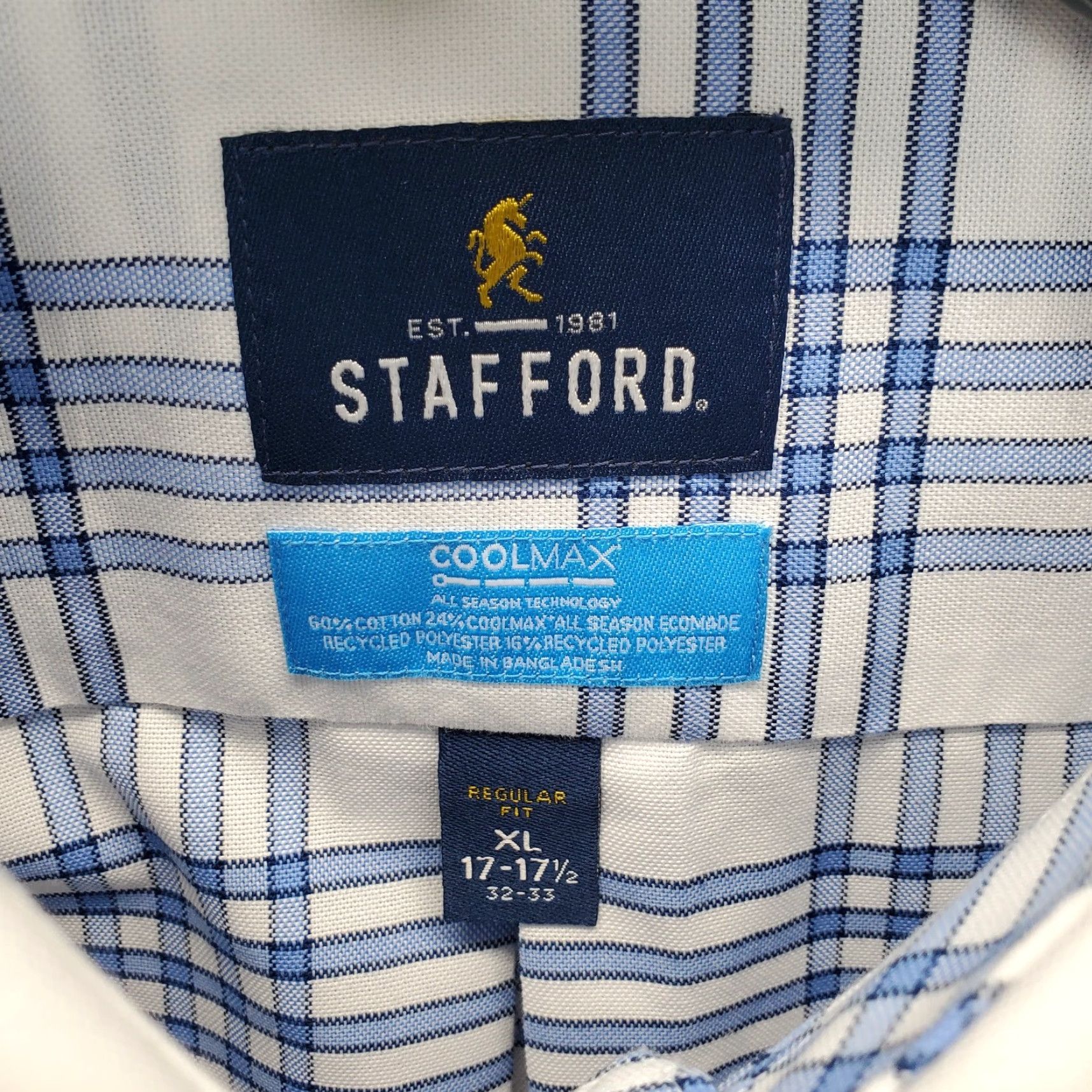 Stafford Stafford Mens Dress Shirt XL Multi Plaid Regular Collar Button Down Size 46R - 5 Thumbnail