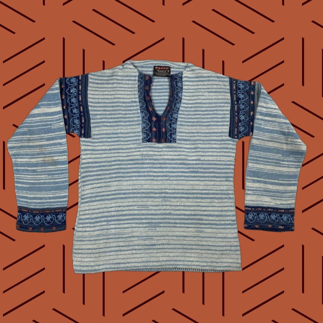 Esprit VINTAGE Esprit 70s HIPPY BOHO Cardigan Sweater Womens M Blue Floral Striped Knit Size M / US 6-8 / IT 42-44 - 1 Thumbnail